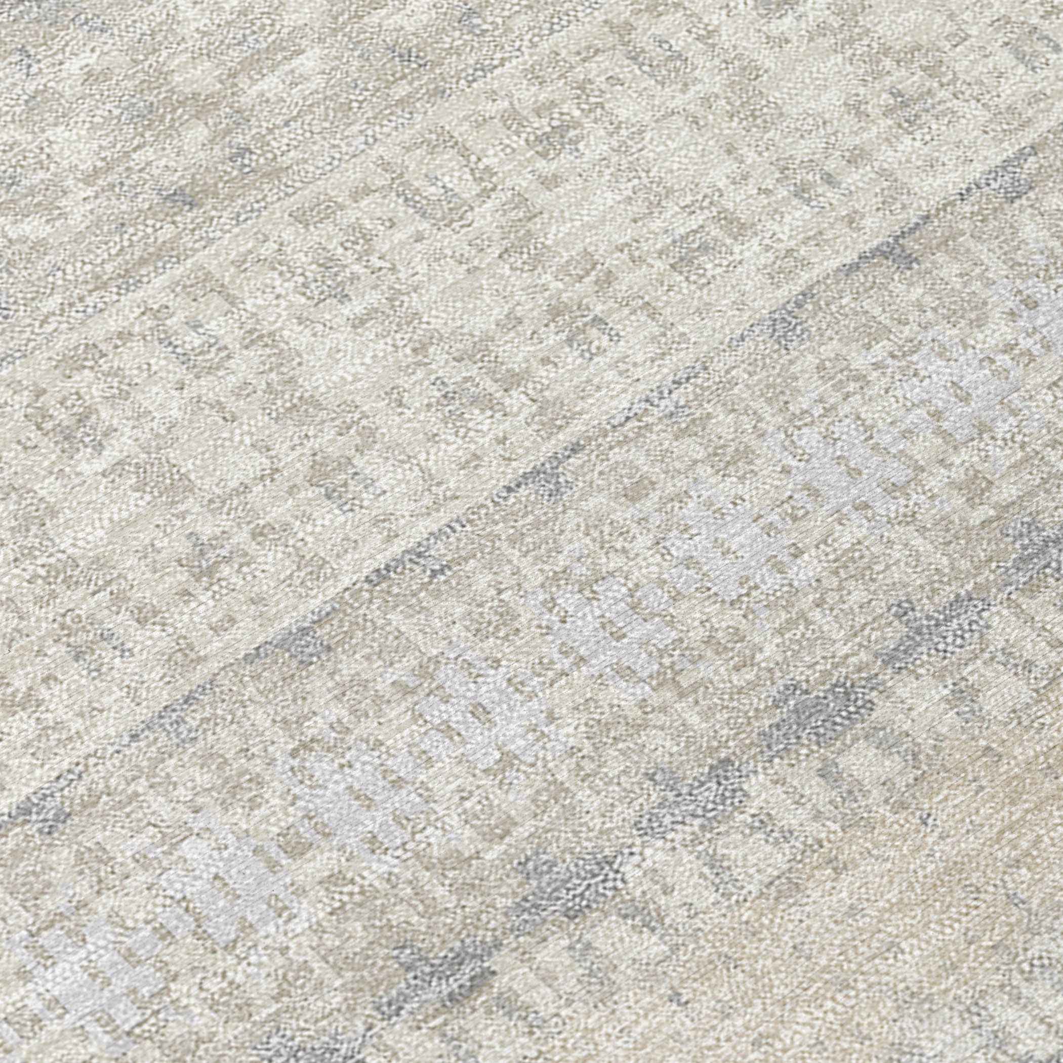 8' Ivory Round Striped Washable Indoor Outdoor Area Rug