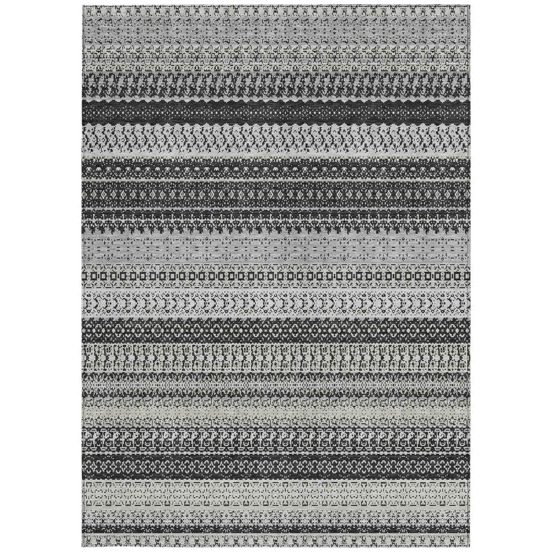 3' X 5' Black Striped Washable Indoor Outdoor Area Rug