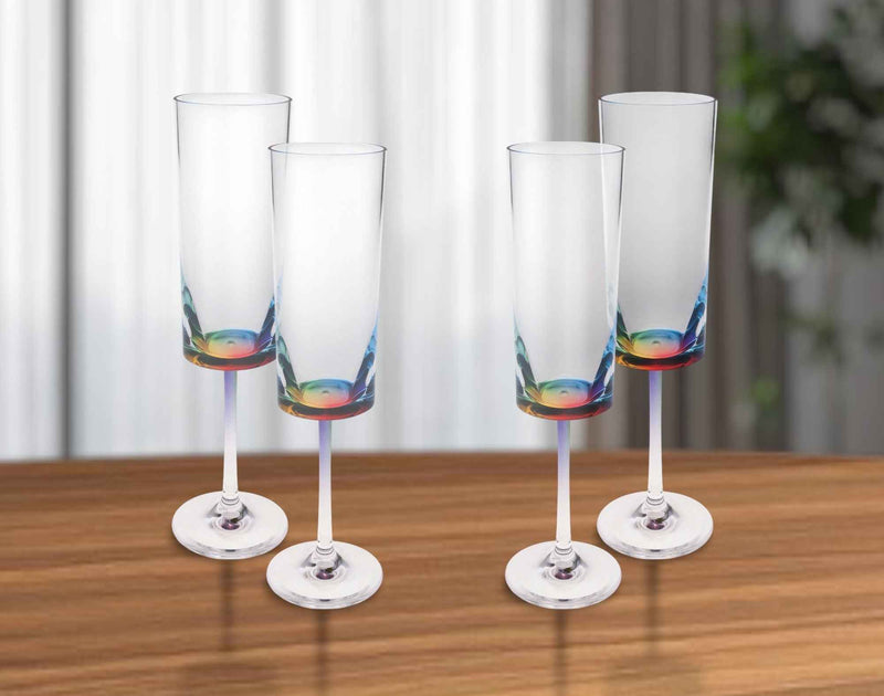 Set of Four Rainbow Geometric Acrylic Stemmed Flutes
