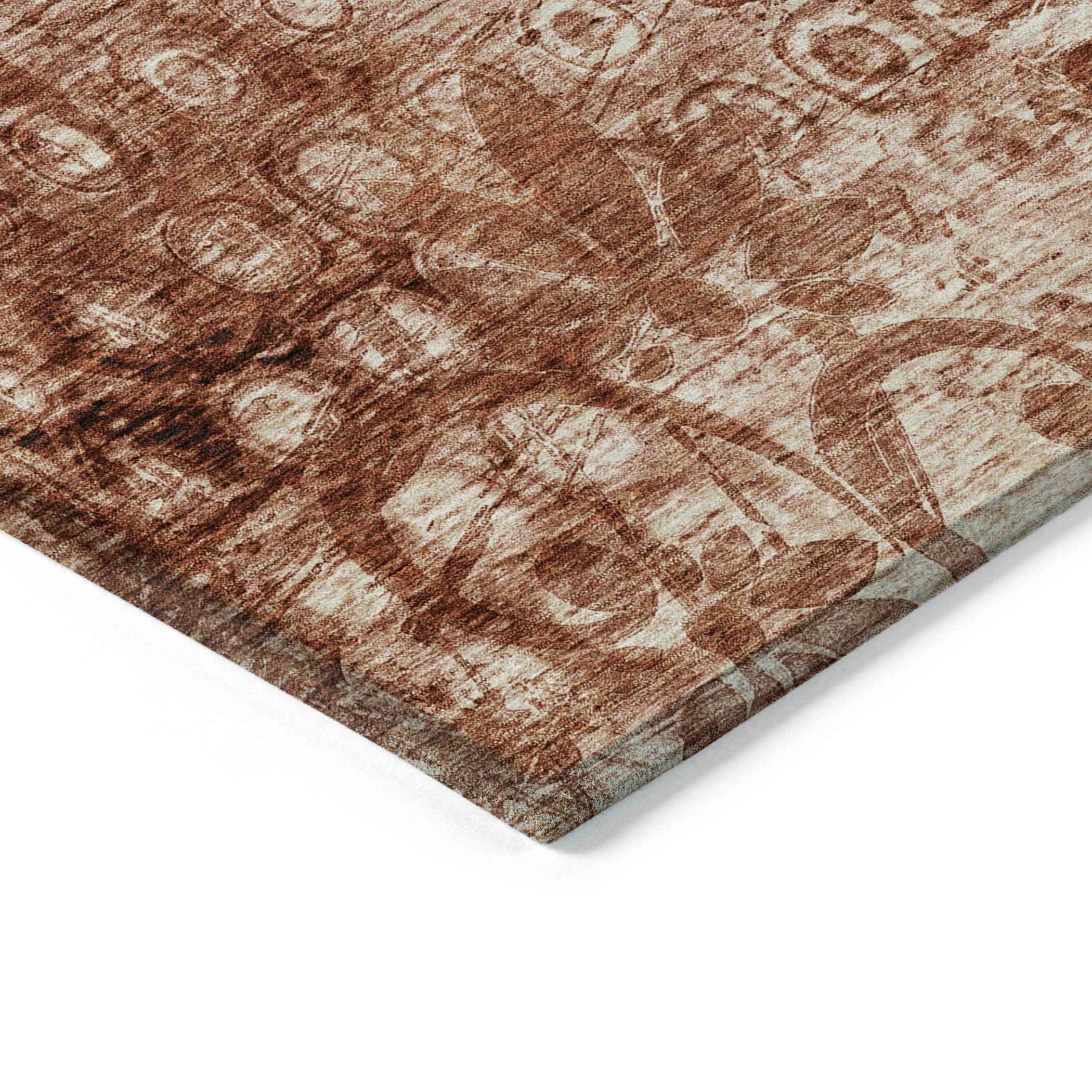 5' X 8' Orange Ikat Washable Indoor Outdoor Area Rug