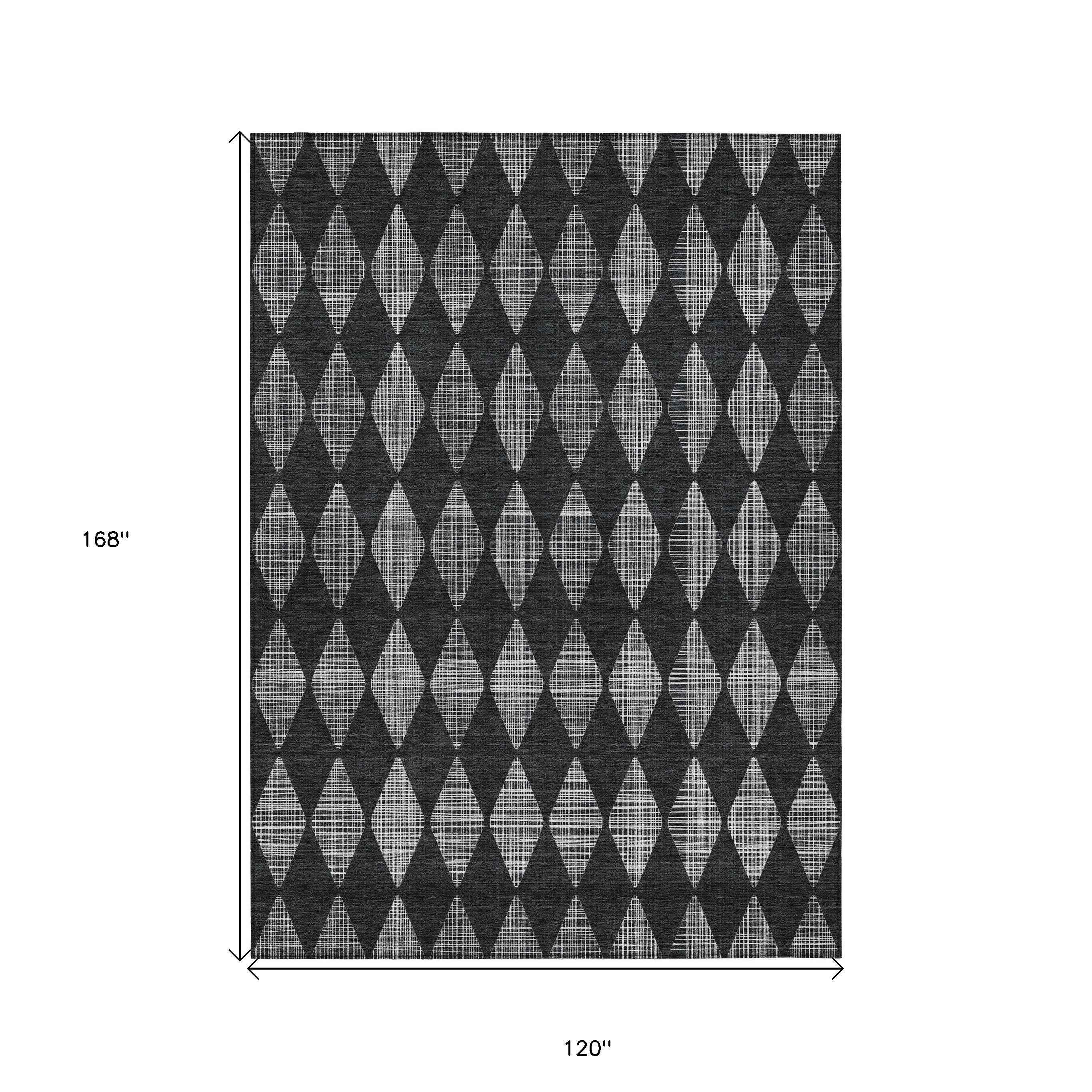 10' X 14' Charcoal Geometric Washable Indoor Outdoor Area Rug
