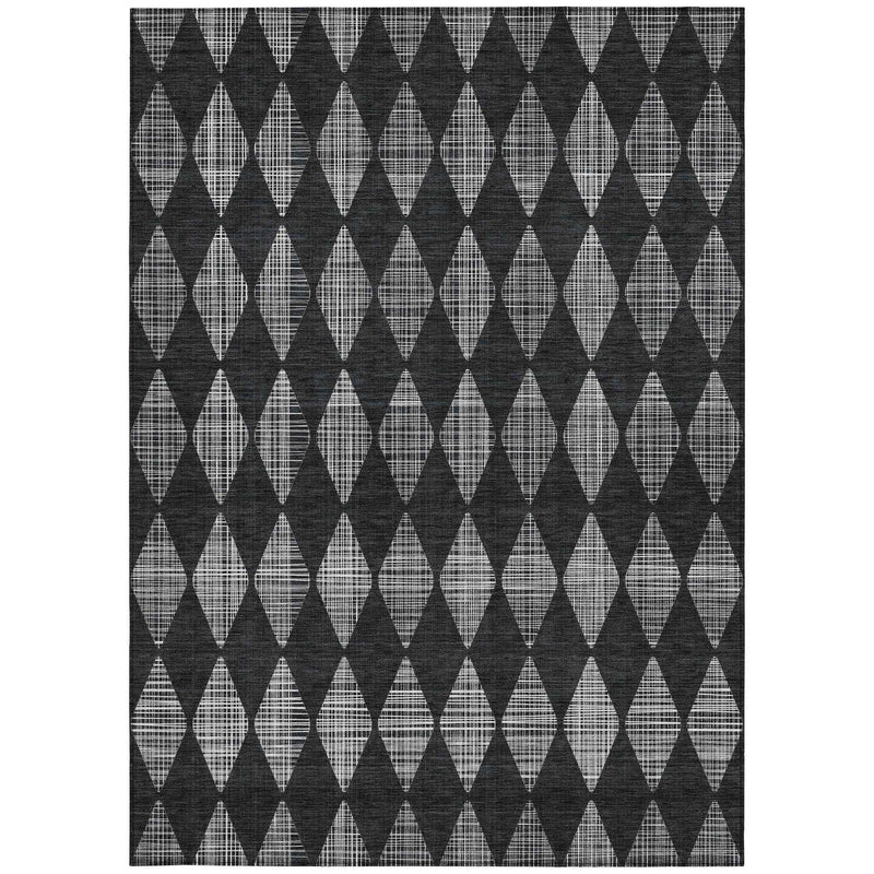 10' X 14' Charcoal Geometric Washable Indoor Outdoor Area Rug