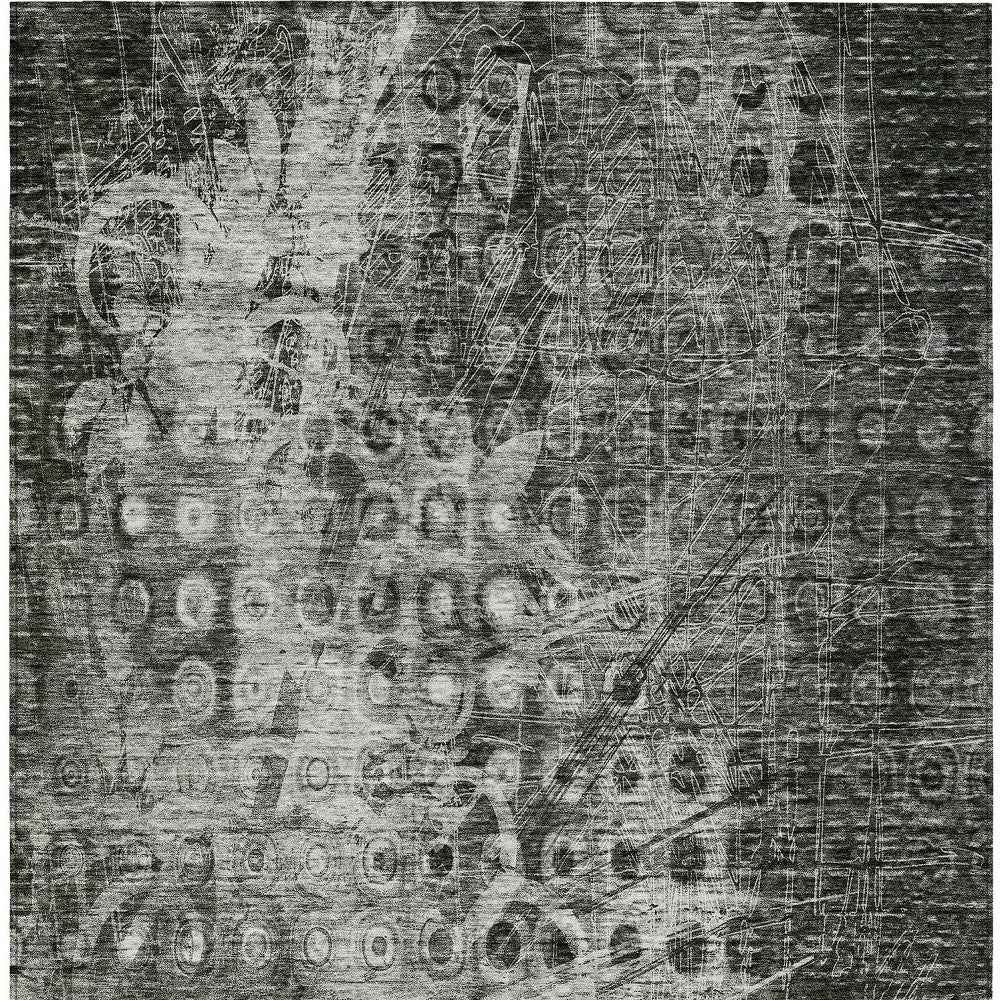 9' X 12' Charcoal Ikat Washable Indoor Outdoor Area Rug