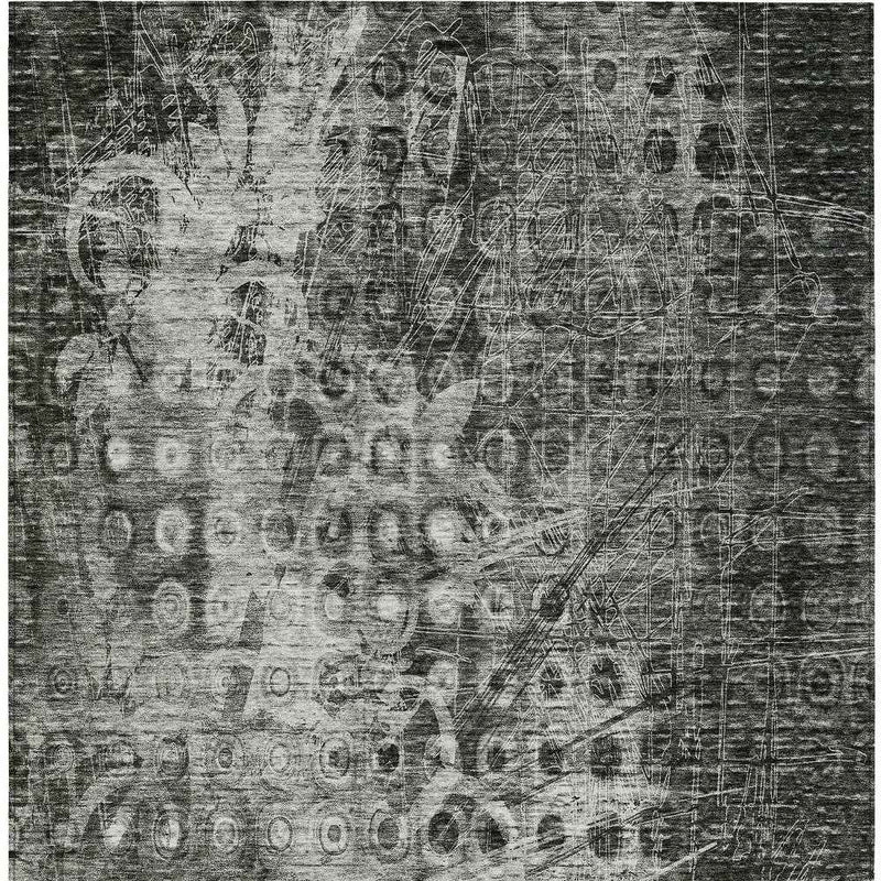 9' X 12' Charcoal Ikat Washable Indoor Outdoor Area Rug