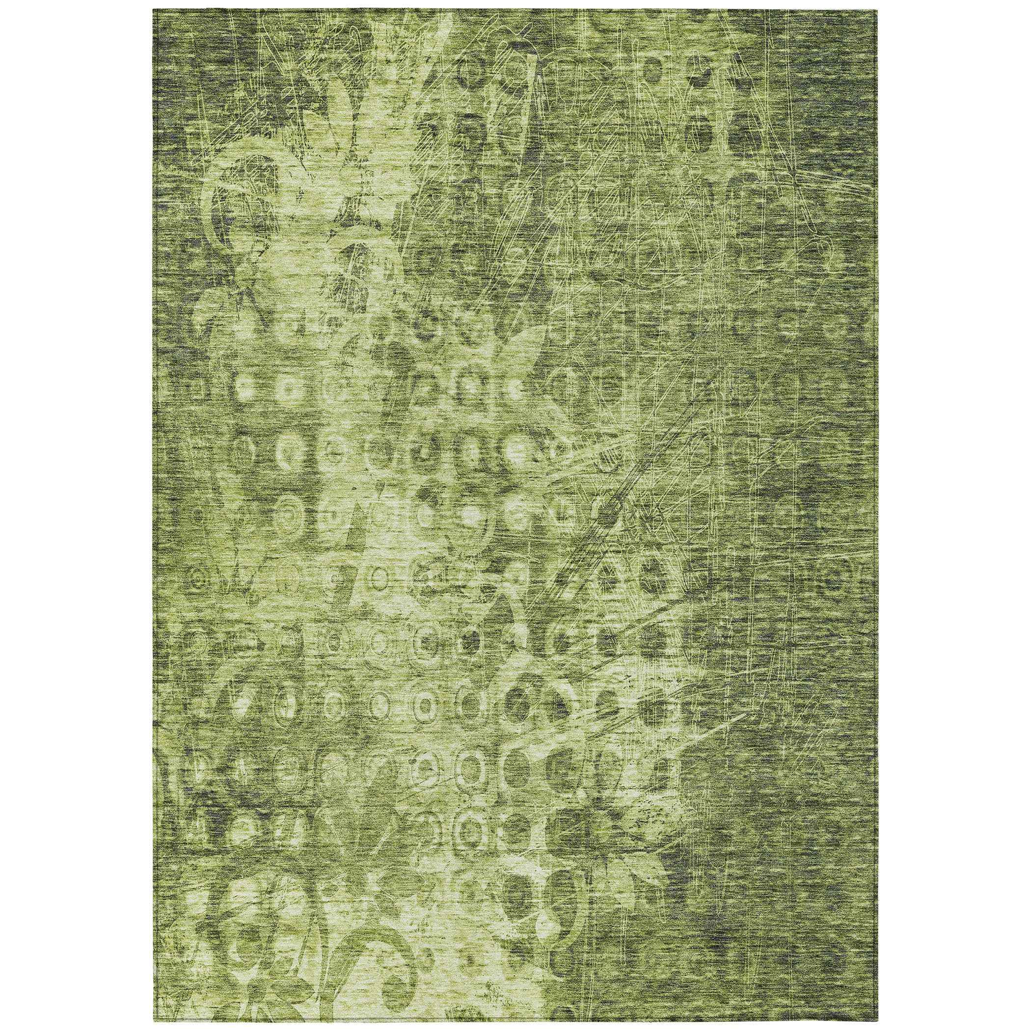 10' X 14' Olive Green Ikat Washable Indoor Outdoor Area Rug