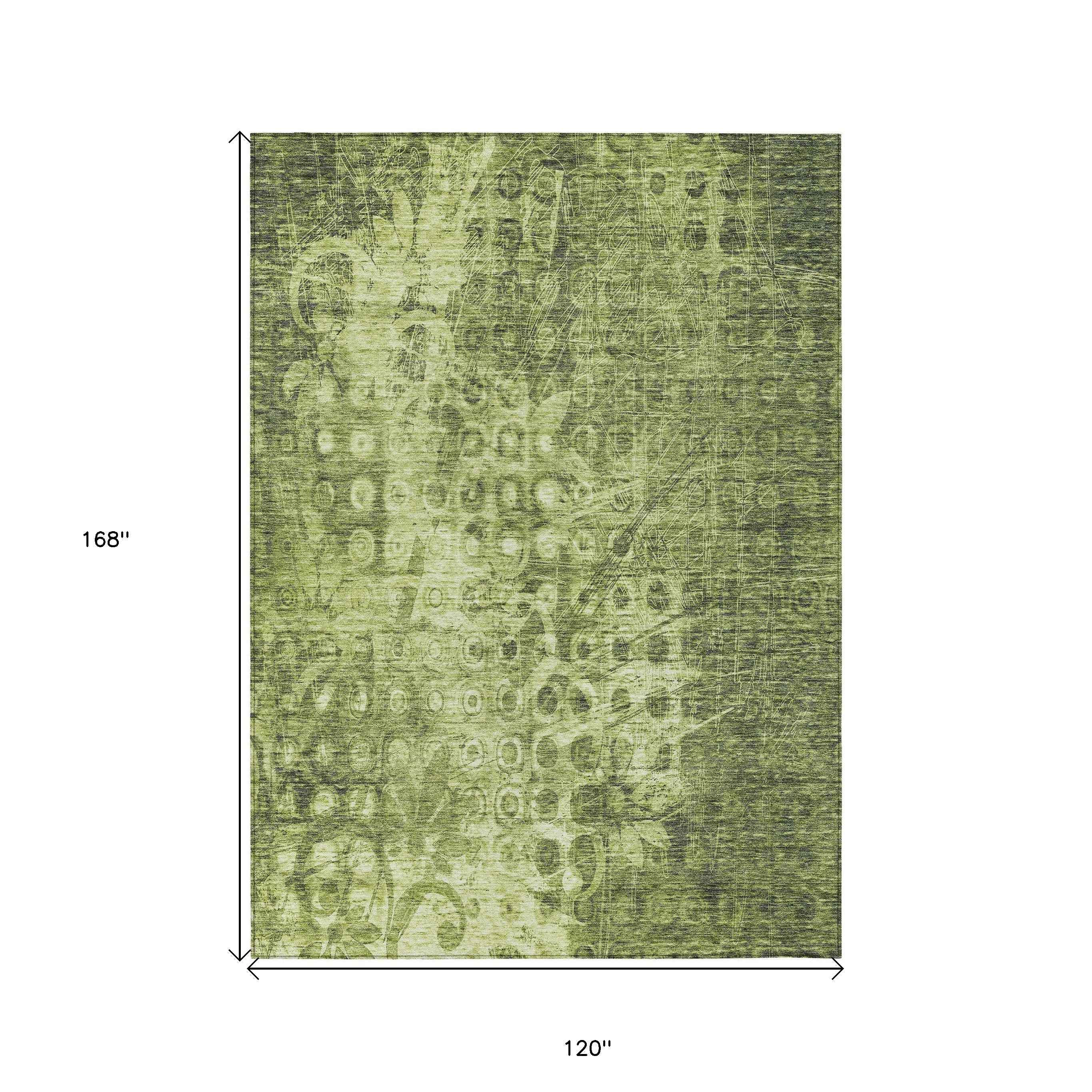 10' X 14' Olive Green Ikat Washable Indoor Outdoor Area Rug