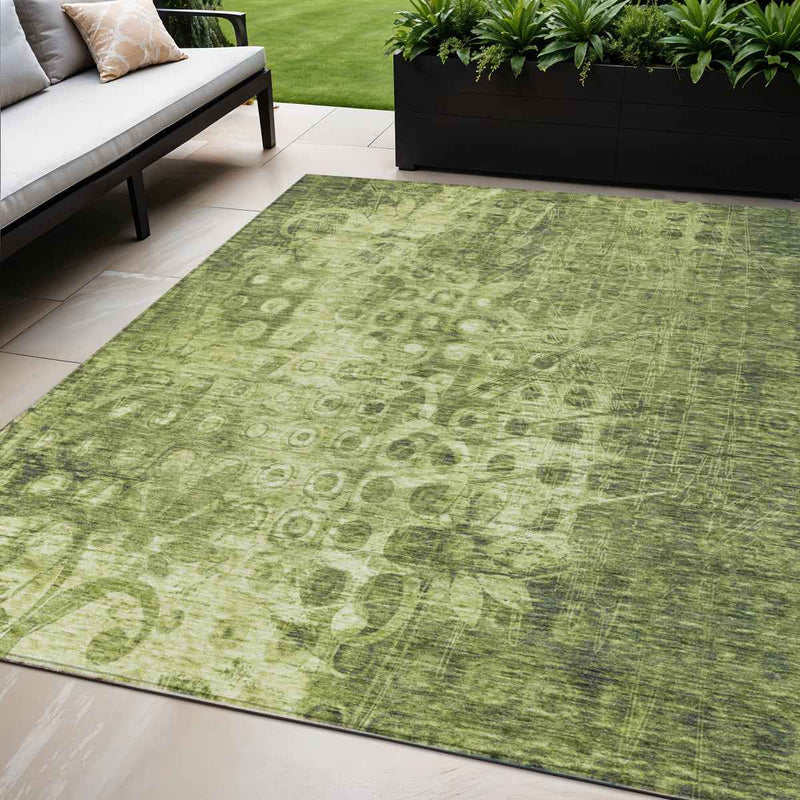 5' X 8' Olive Green Ikat Washable Indoor Outdoor Area Rug