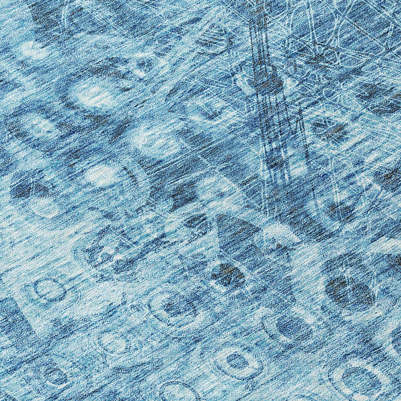 8' Blue Round Ikat Washable Indoor Outdoor Area Rug