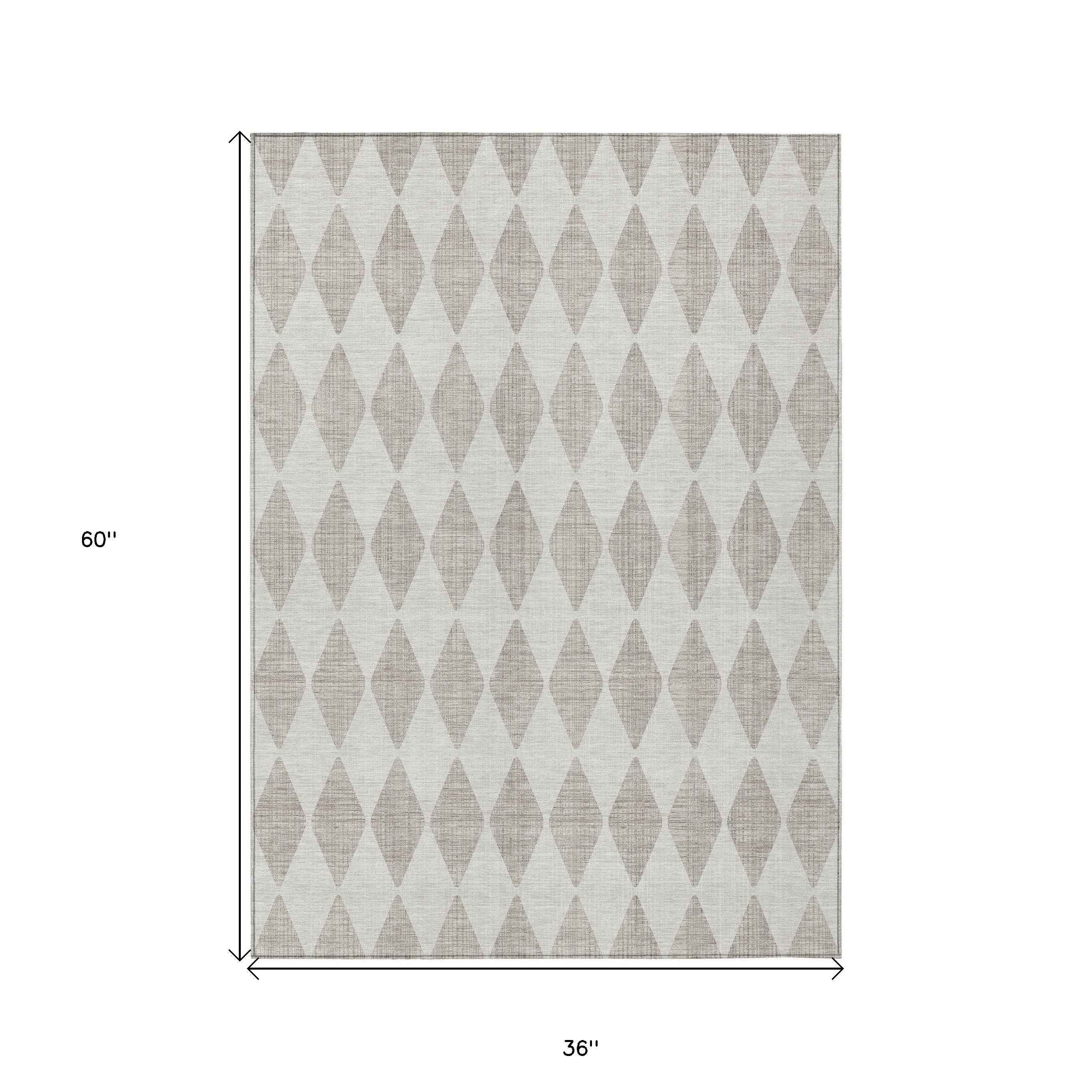 3' X 5' Beige Geometric Washable Indoor Outdoor Area Rug