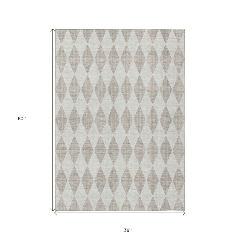3' X 5' Beige Geometric Washable Indoor Outdoor Area Rug