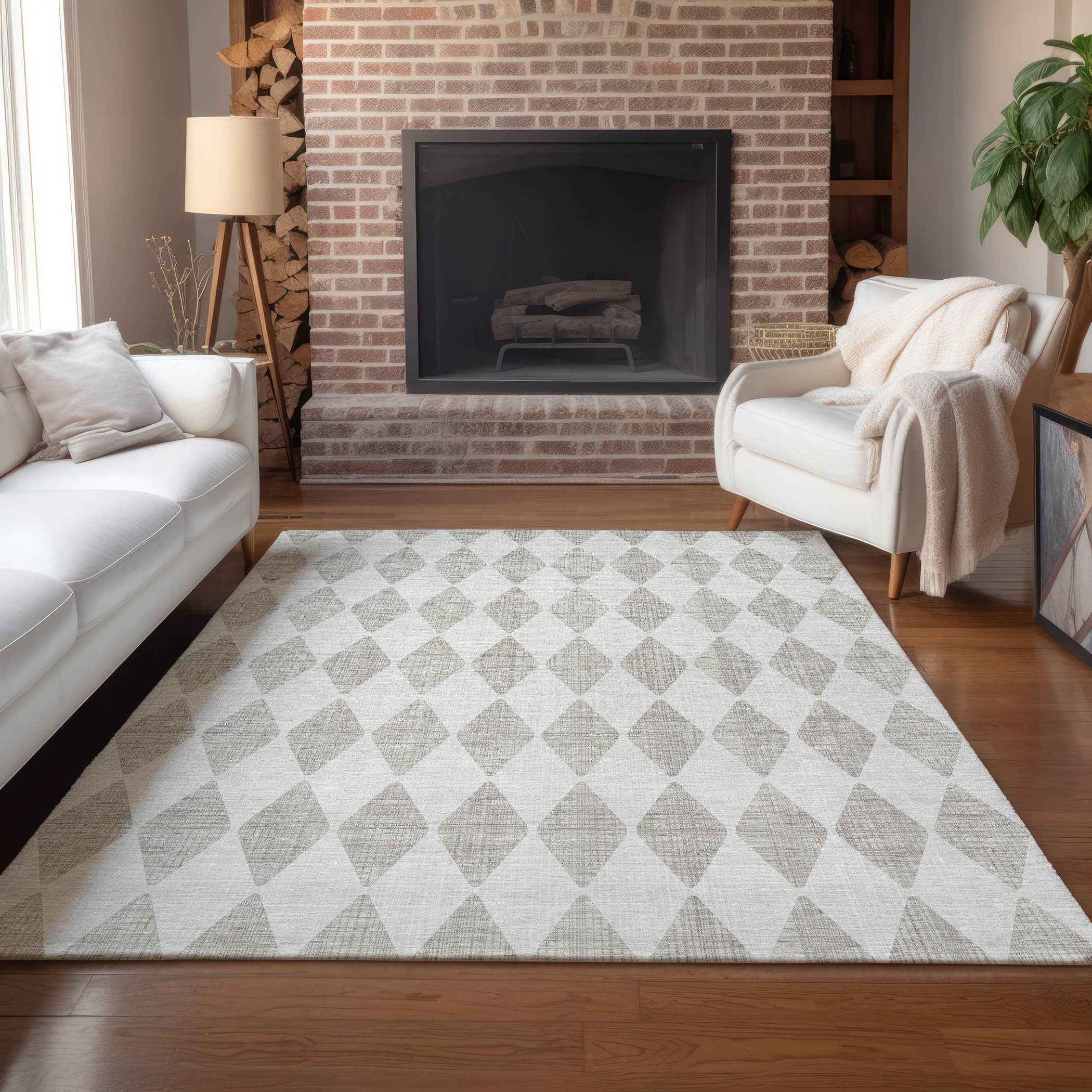 3' X 5' Beige Geometric Washable Indoor Outdoor Area Rug