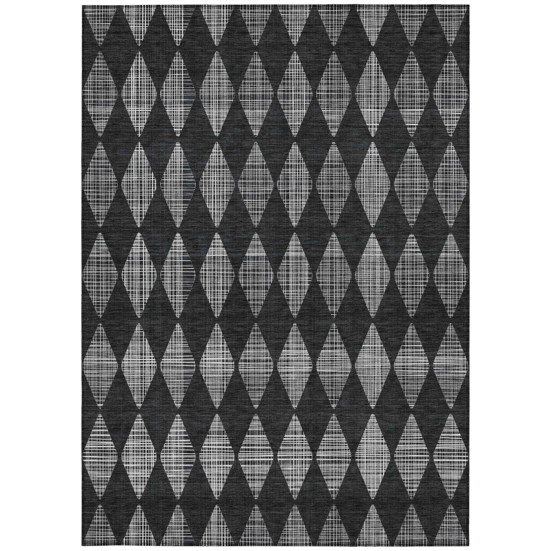 5' X 8' Charcoal Geometric Washable Indoor Outdoor Area Rug