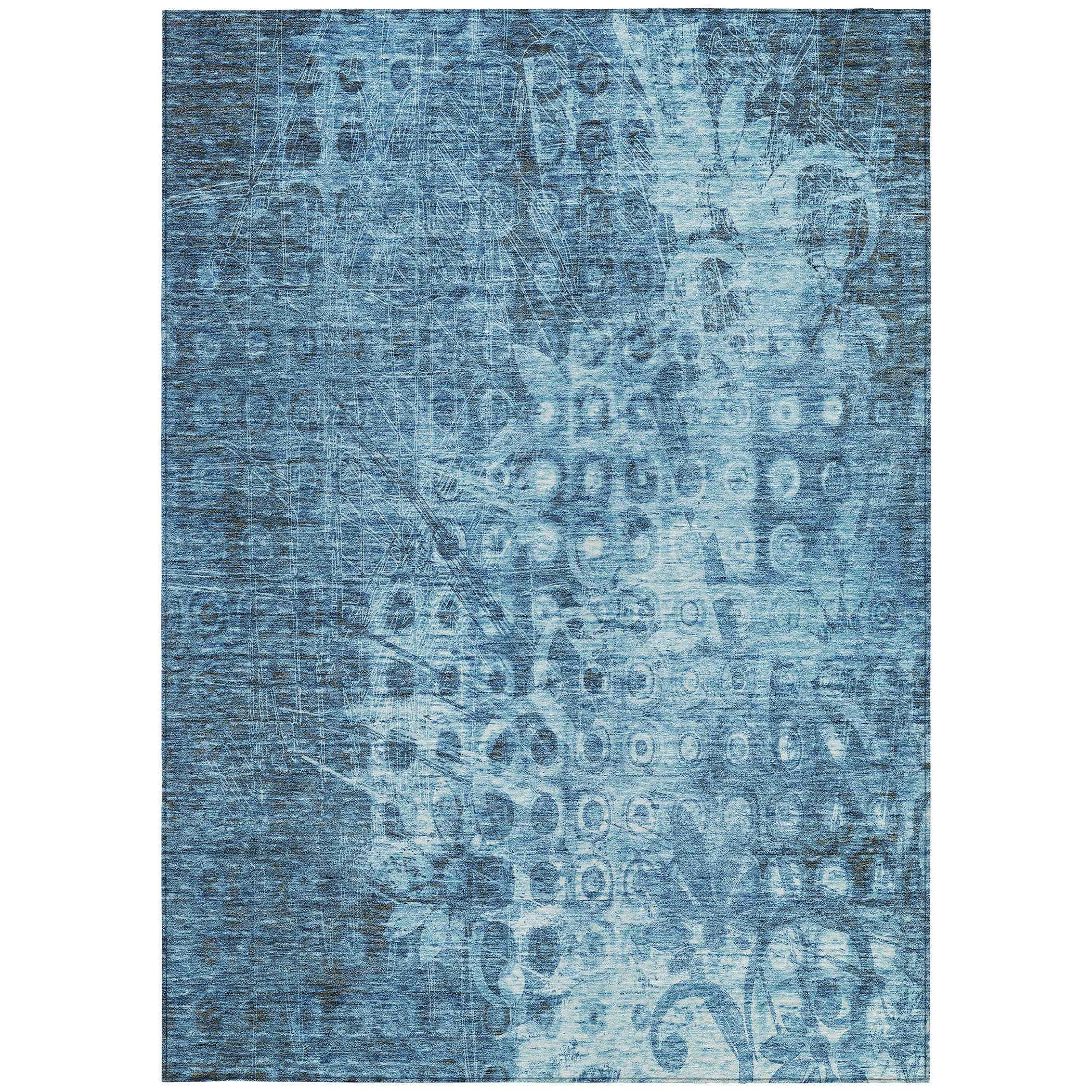 8' X 10' Blue Ikat Washable Indoor Outdoor Area Rug