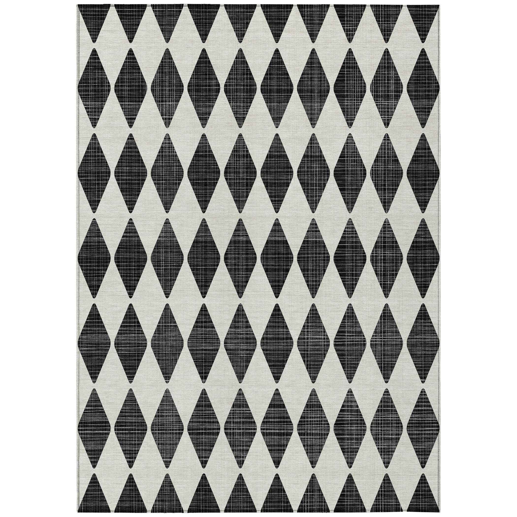 10' X 14' Black Geometric Washable Indoor Outdoor Area Rug