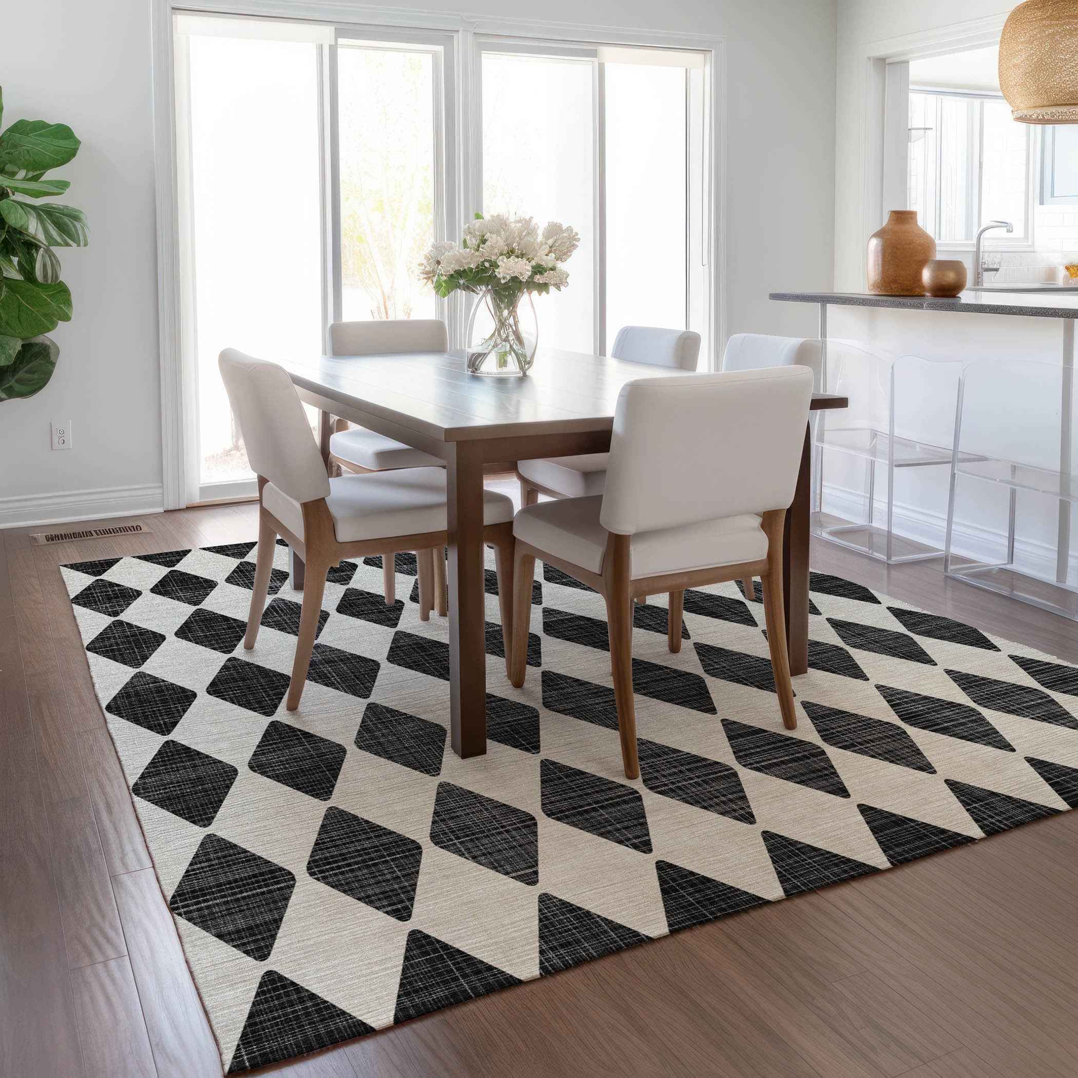 10' X 14' Black Geometric Washable Indoor Outdoor Area Rug