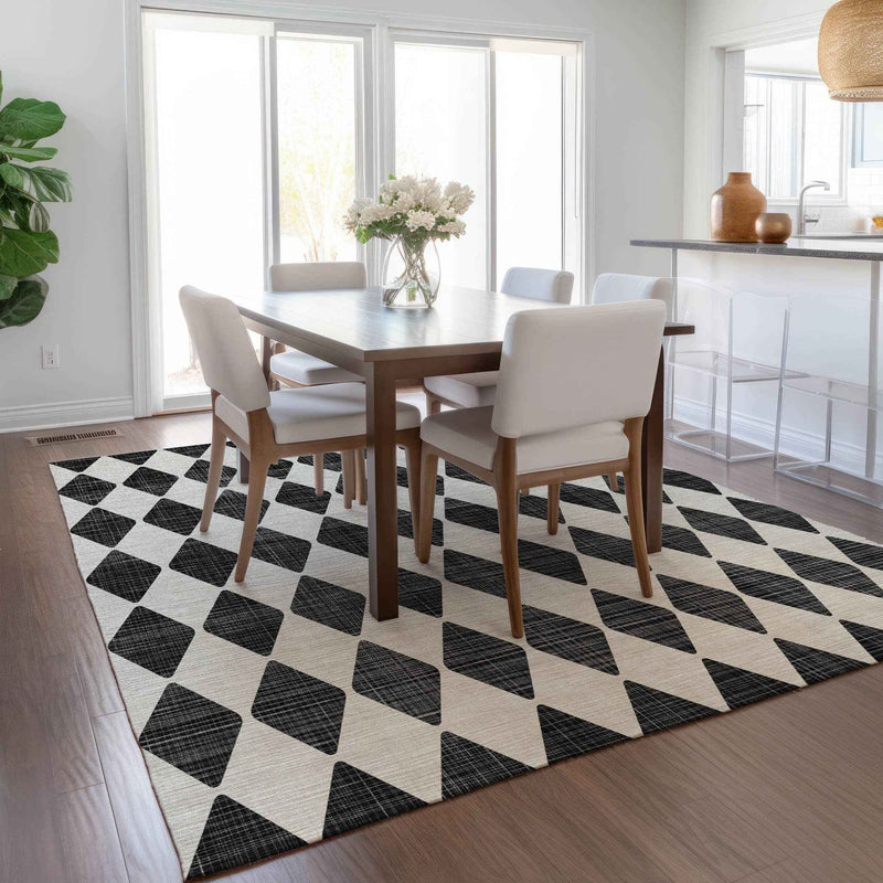 10' X 14' Black Geometric Washable Indoor Outdoor Area Rug