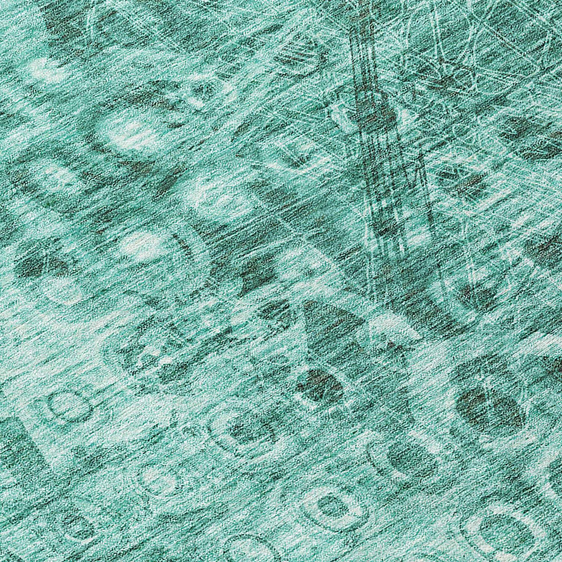 8' Teal Blue Round Ikat Washable Indoor Outdoor Area Rug