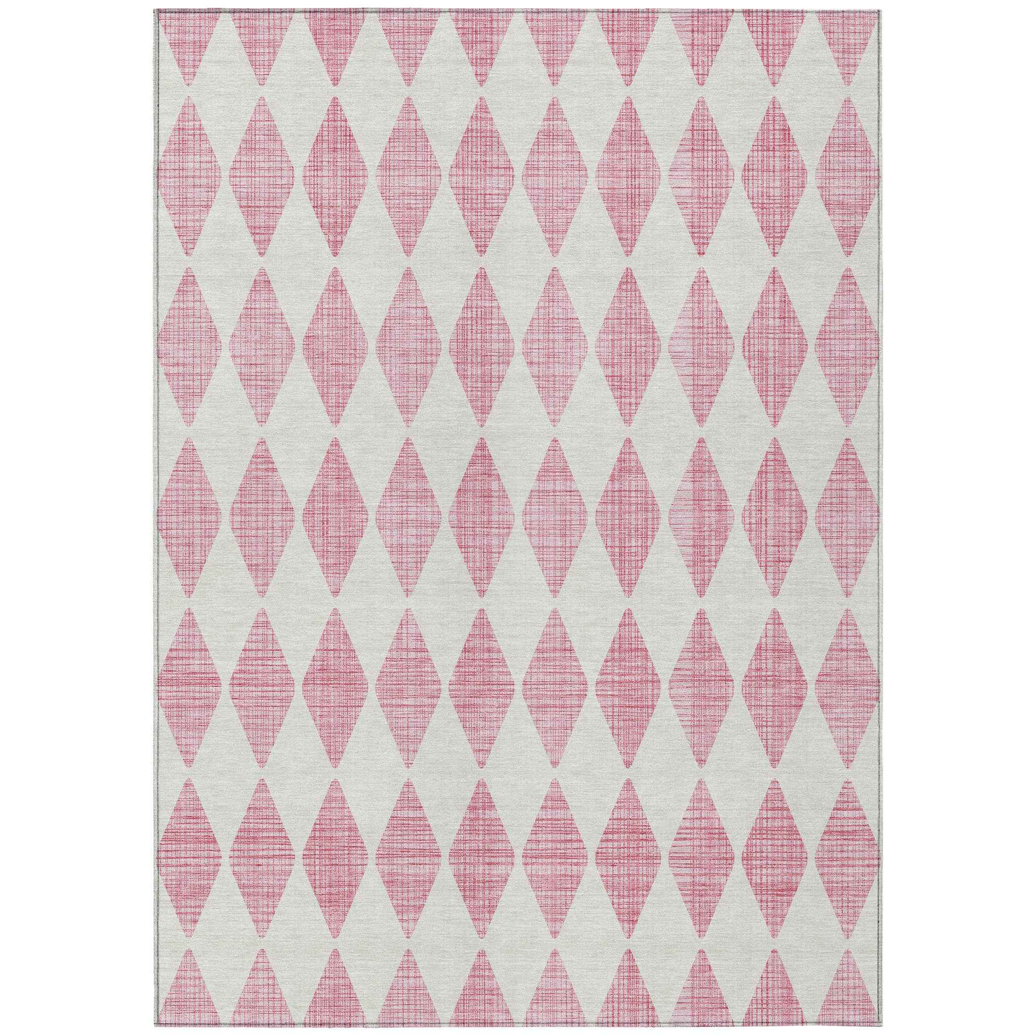3' X 5' Pink And Ivory Geometric Washable Indoor Outdoor Area Rug