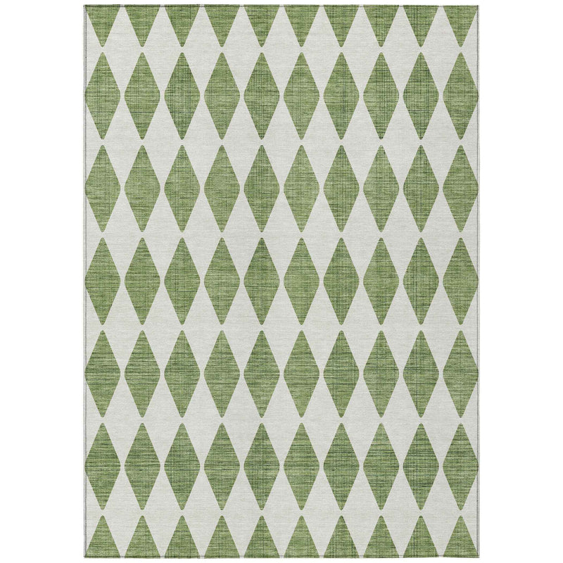 9' X 12' Green And Ivory Geometric Washable Indoor Outdoor Area Rug