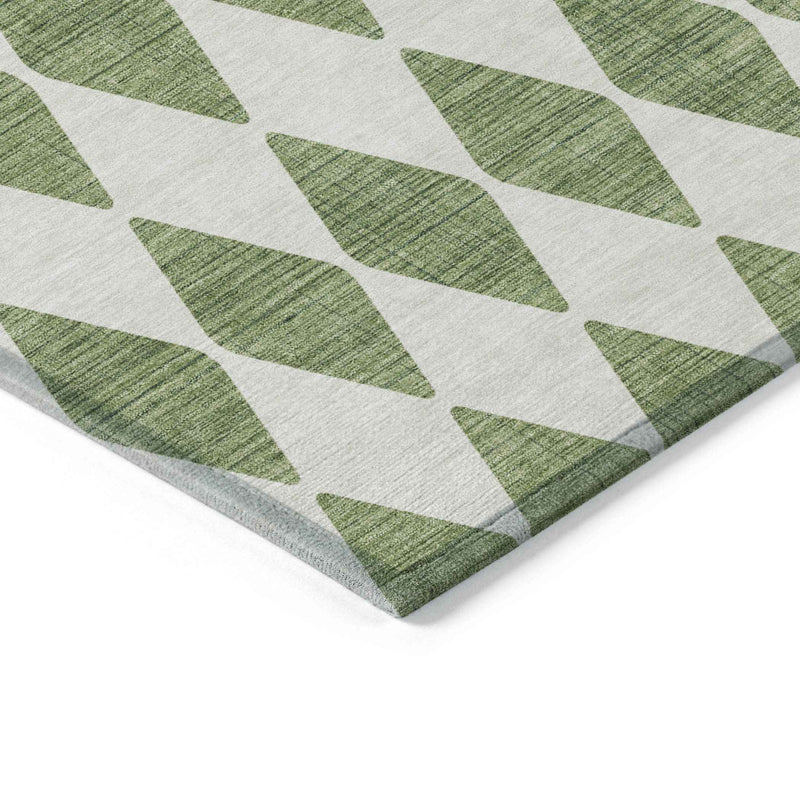 9' X 12' Green And Ivory Geometric Washable Indoor Outdoor Area Rug