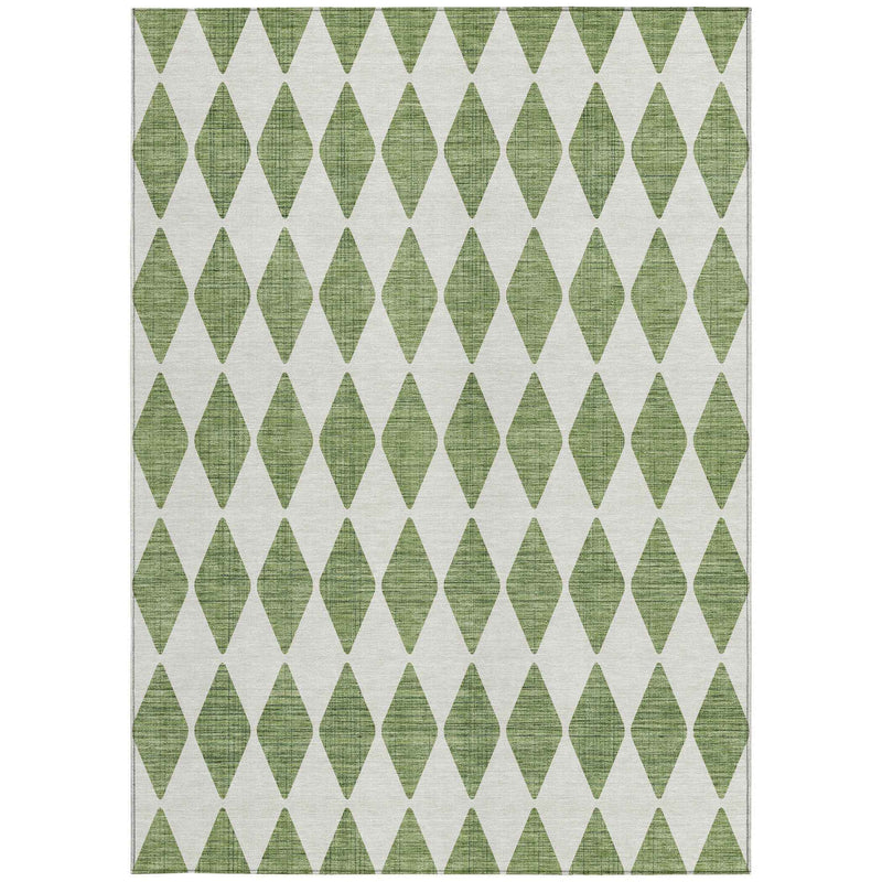9' X 12' Green And Ivory Geometric Washable Indoor Outdoor Area Rug
