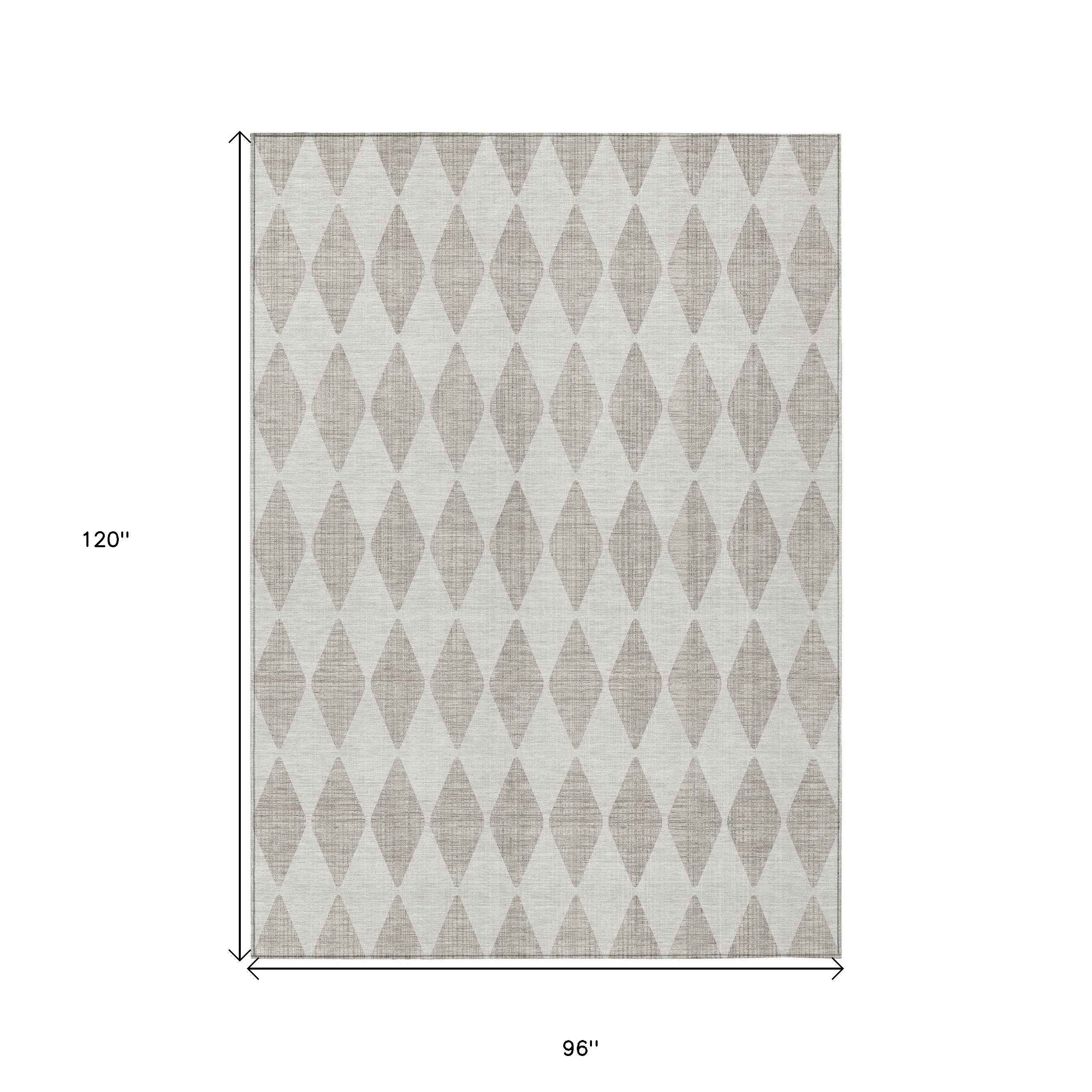 8' X 10' Beige Geometric Washable Indoor Outdoor Area Rug