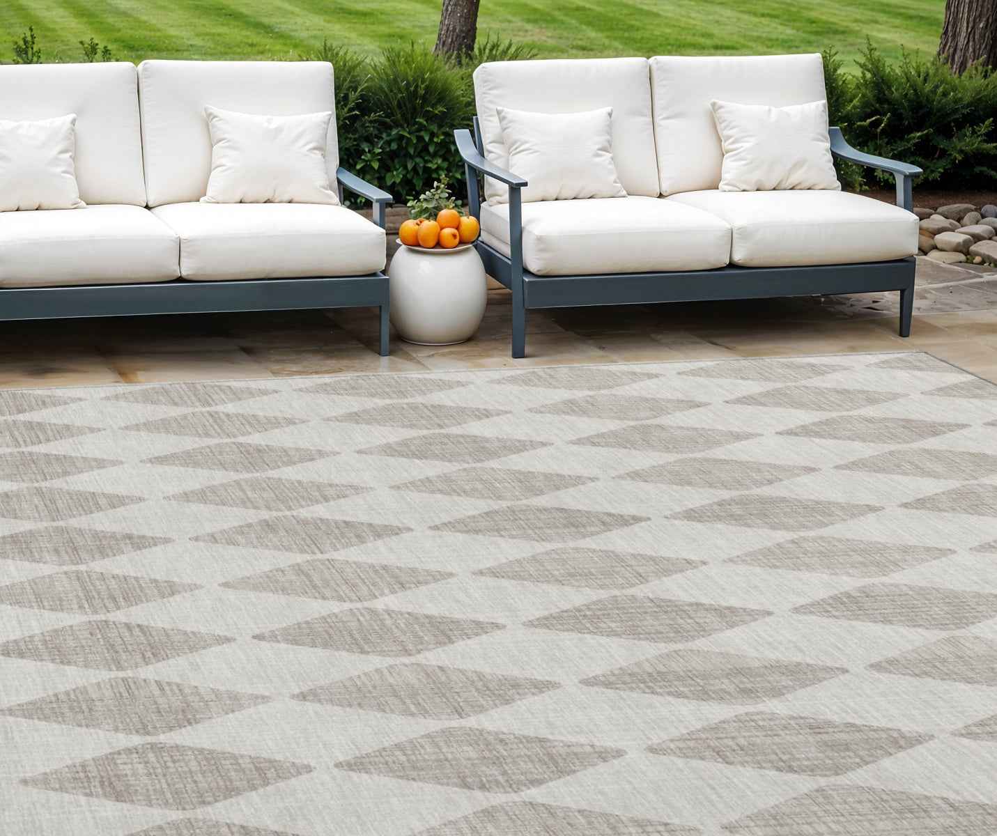 8' X 10' Beige Geometric Washable Indoor Outdoor Area Rug