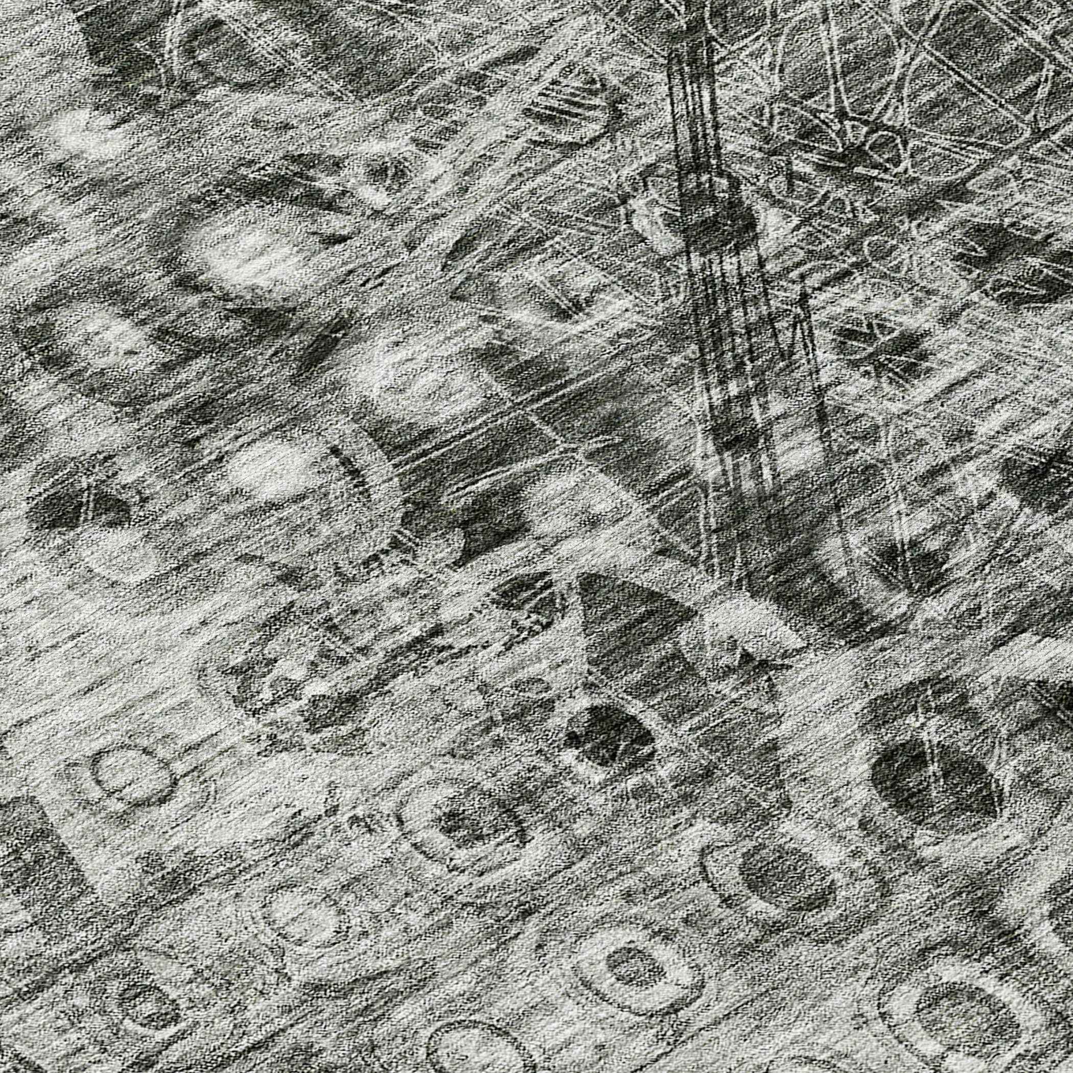 8' Charcoal Round Ikat Washable Indoor Outdoor Area Rug