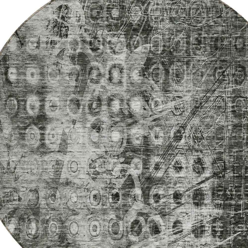 8' Charcoal Round Ikat Washable Indoor Outdoor Area Rug