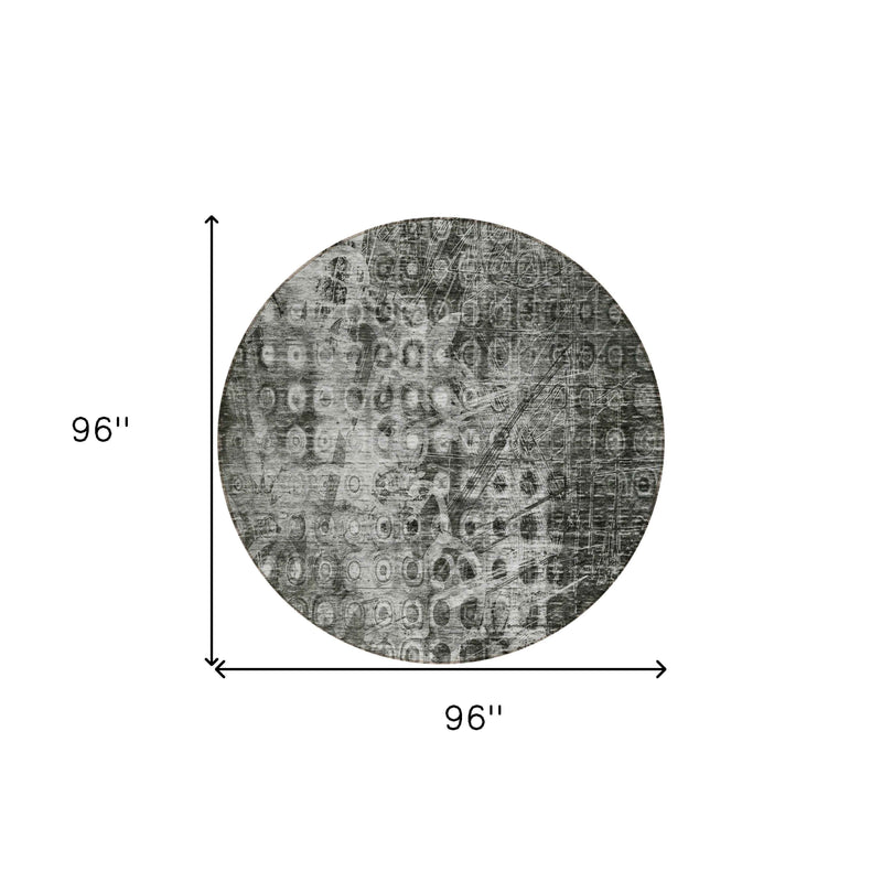 8' Charcoal Round Ikat Washable Indoor Outdoor Area Rug