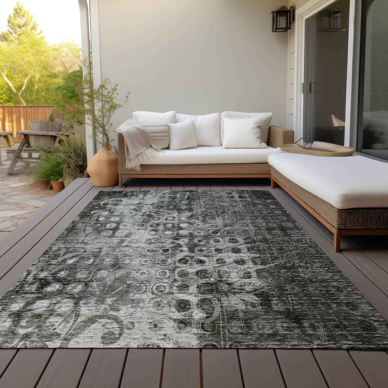 3' X 5' Charcoal Ikat Washable Indoor Outdoor Area Rug