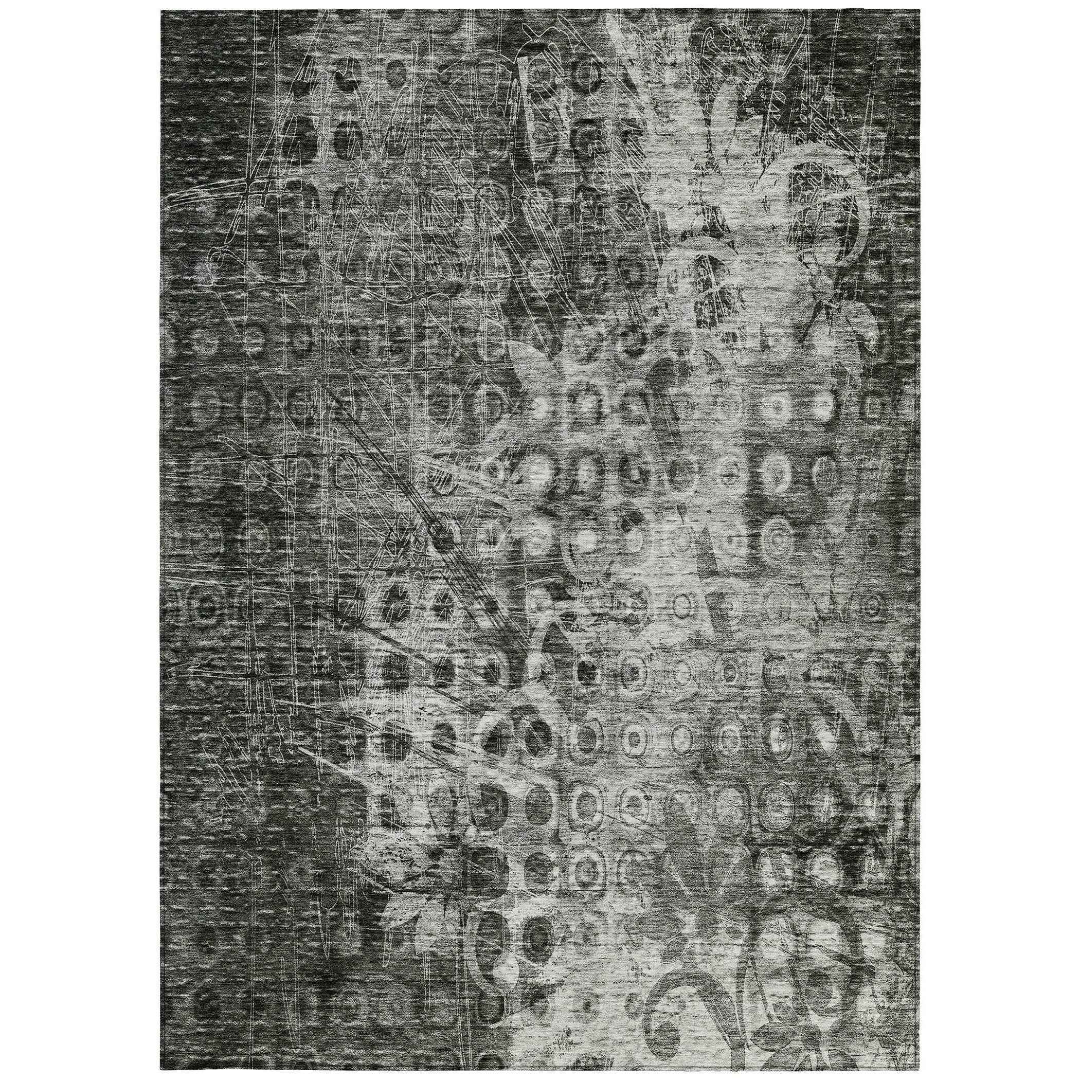 3' X 5' Charcoal Ikat Washable Indoor Outdoor Area Rug