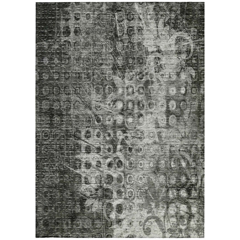 3' X 5' Charcoal Ikat Washable Indoor Outdoor Area Rug