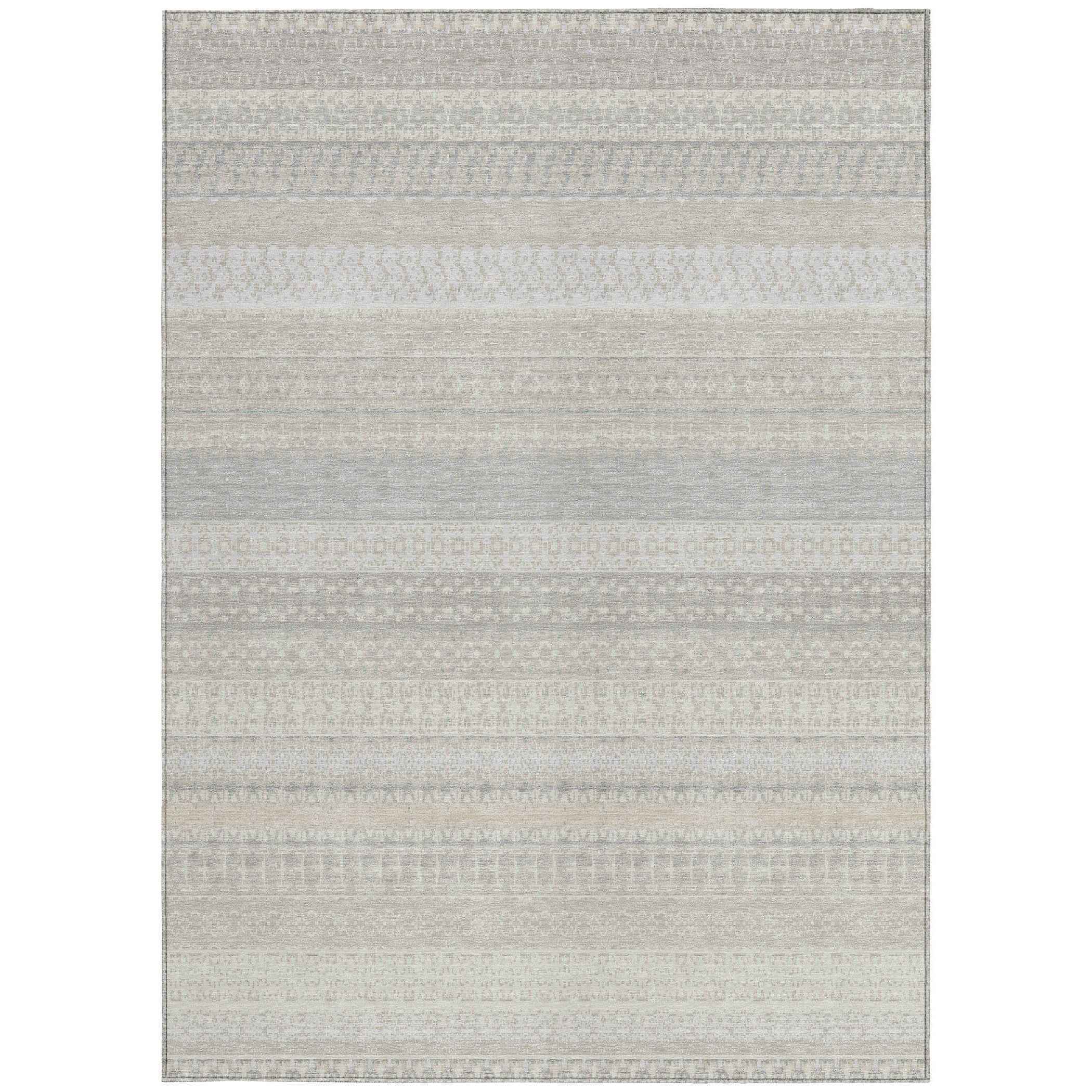 5' X 8' Ivory Striped Washable Indoor Outdoor Area Rug