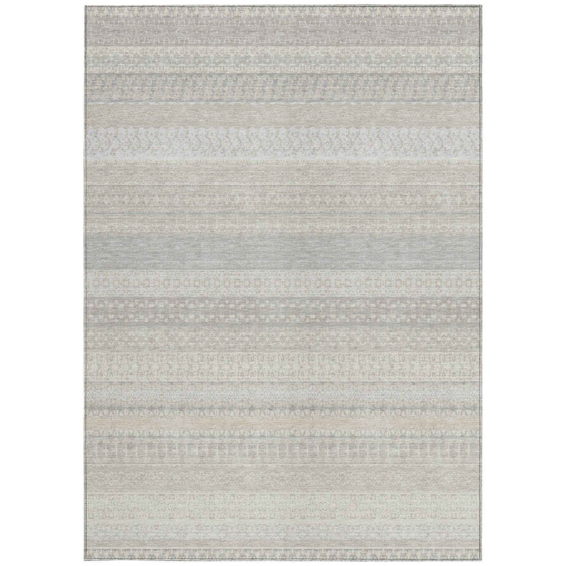 5' X 8' Ivory Striped Washable Indoor Outdoor Area Rug