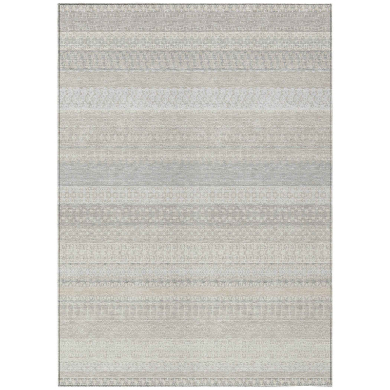 5' X 8' Ivory Striped Washable Indoor Outdoor Area Rug