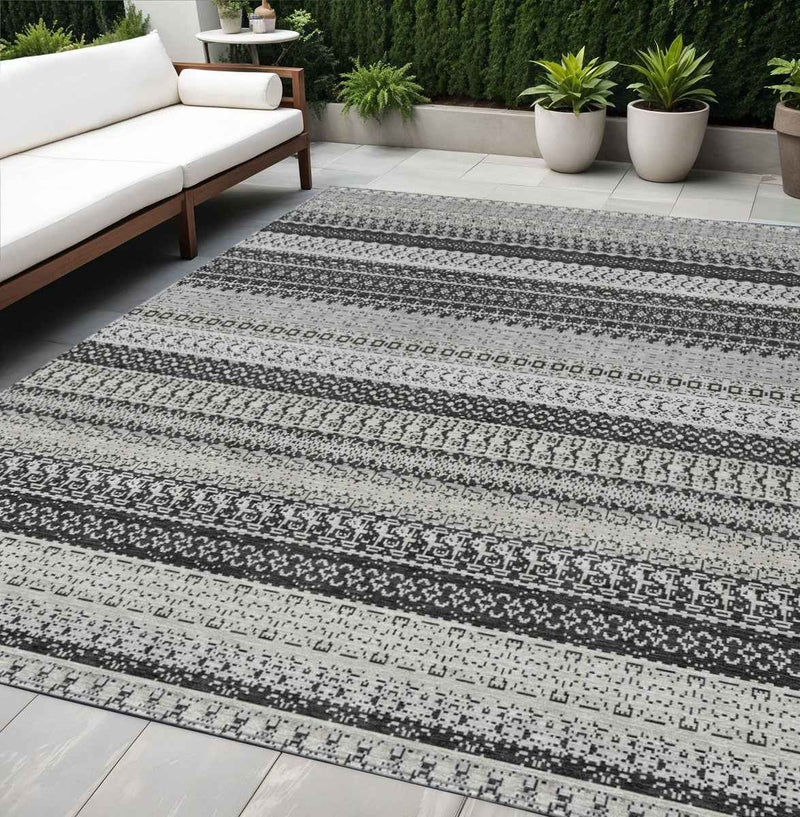 5' X 8' Black Striped Washable Indoor Outdoor Area Rug