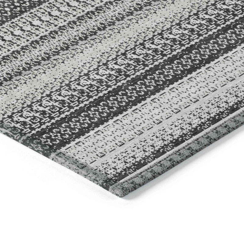 5' X 8' Black Striped Washable Indoor Outdoor Area Rug