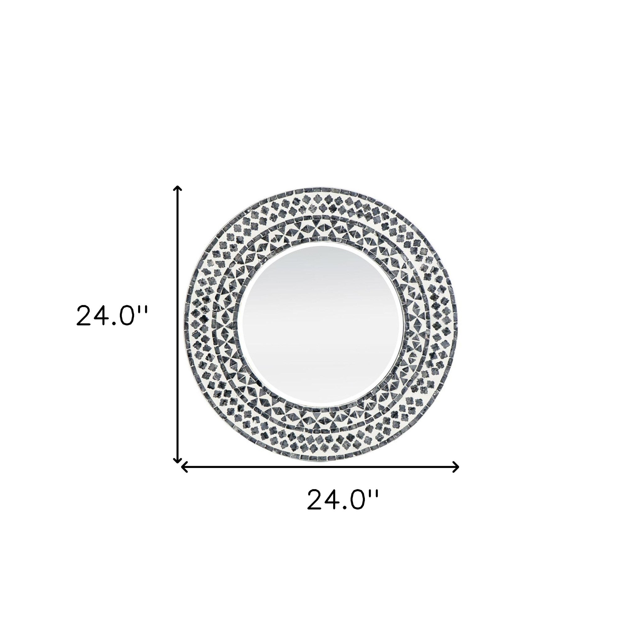 24" Black And White Round Wood And Shell Framed Accent Mirror - Bed & Bath