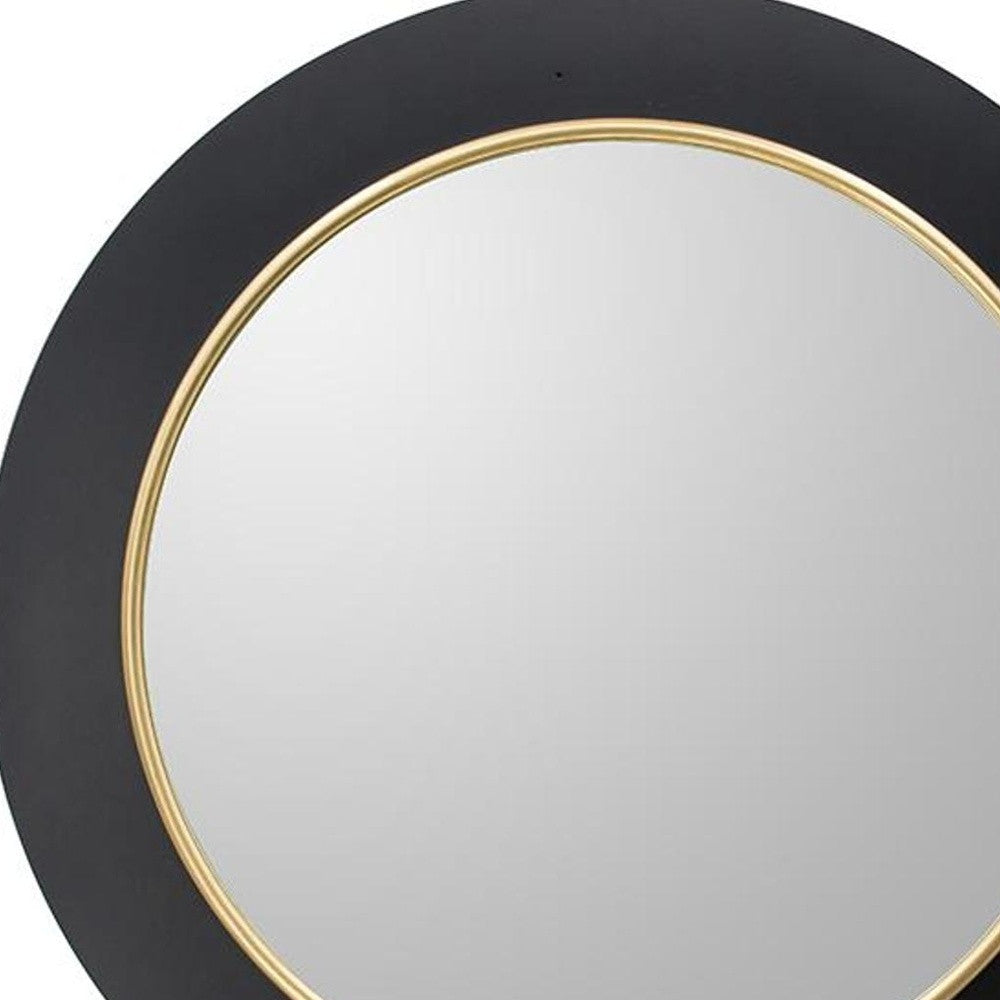 32" Black And Gold Lighted Round Metal Framed Accent Mirror - Bed & Bath