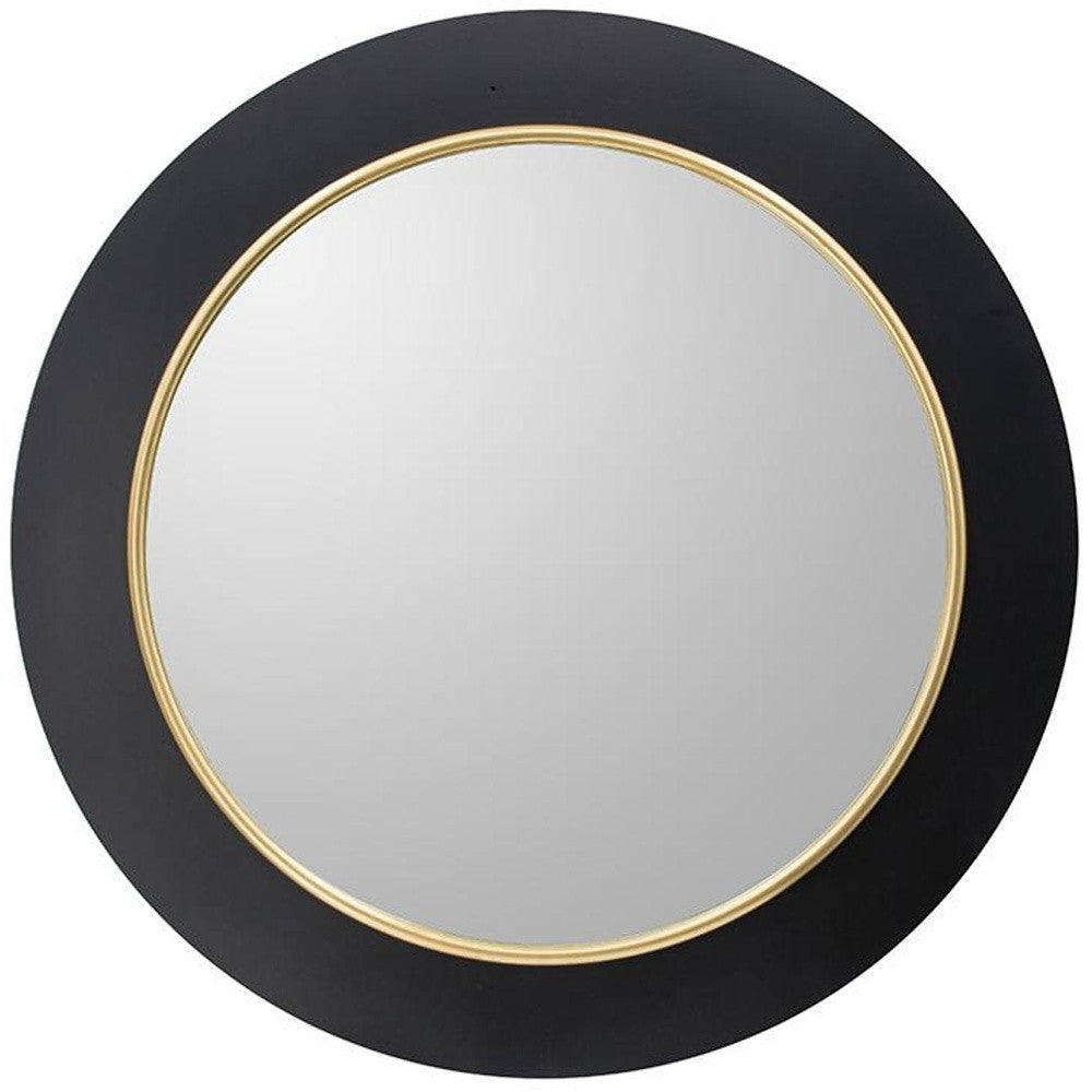 32" Black And Gold Lighted Round Metal Framed Accent Mirror - Bed & Bath