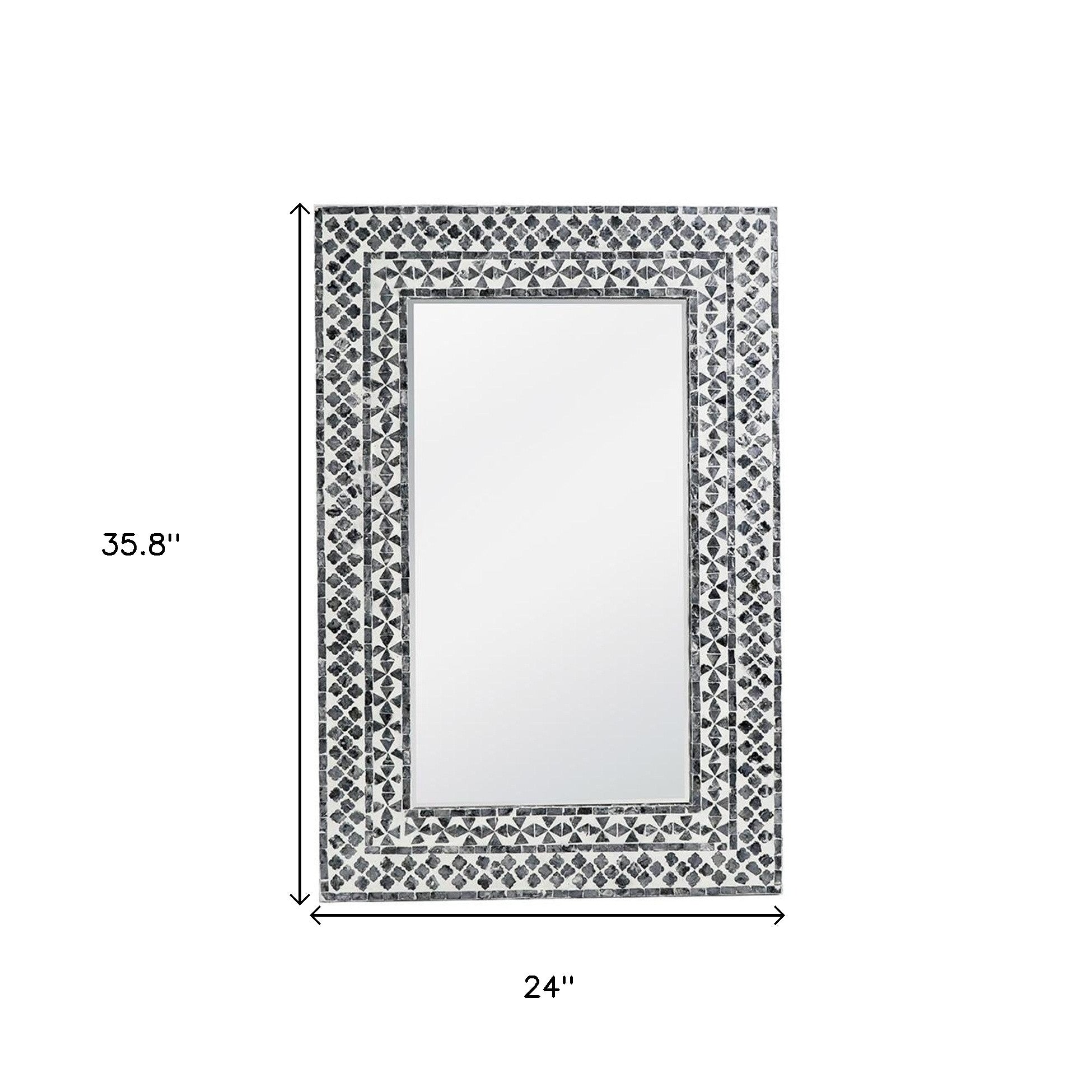 36" Black And White Geometric Mosaic Capiz Shell Framed Accent Mirror - Bed & Bath