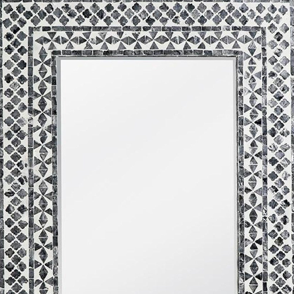 36" Black And White Geometric Mosaic Capiz Shell Framed Accent Mirror - Bed & Bath