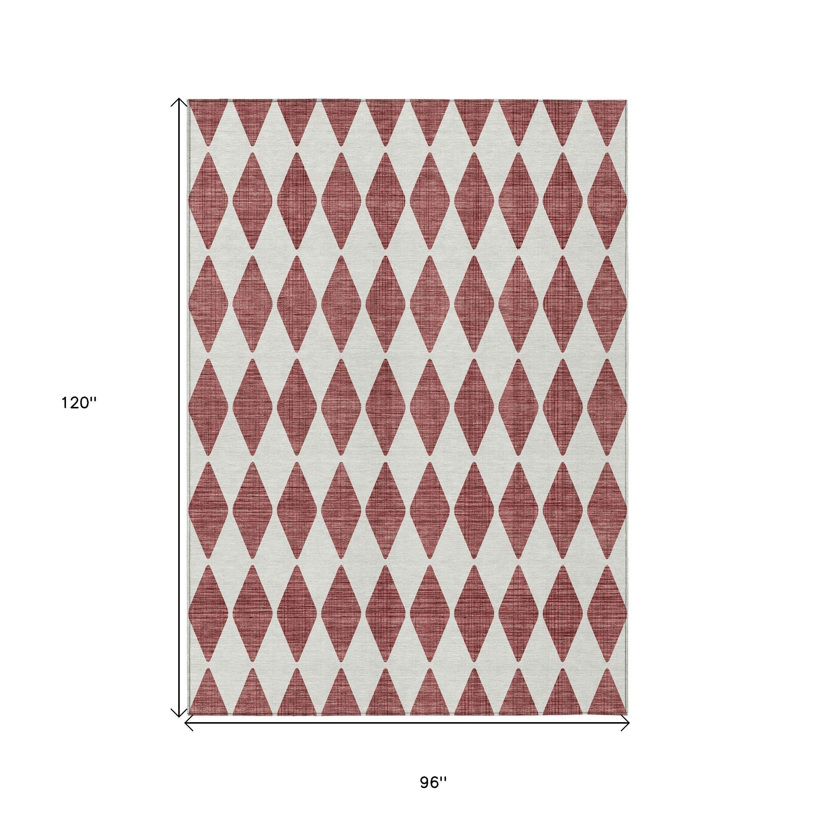 8' X 10' Burgundy Geometric Washable Indoor Outdoor Area Rug