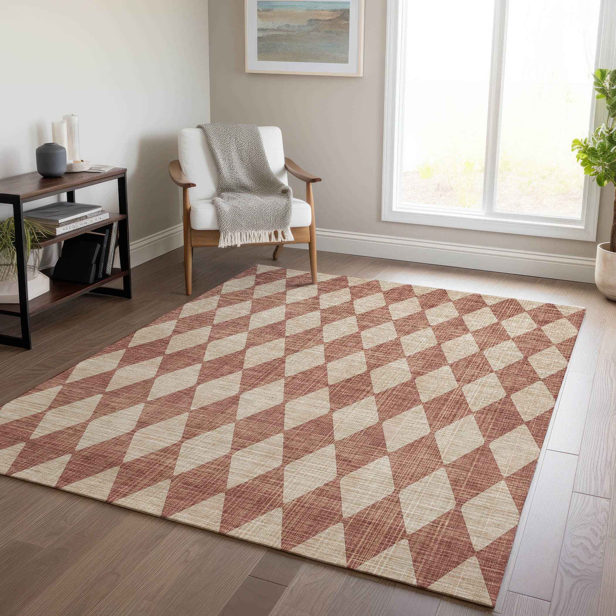 3' X 5' Orange And Copper Geometric Washable Indoor Outdoor Area Rug