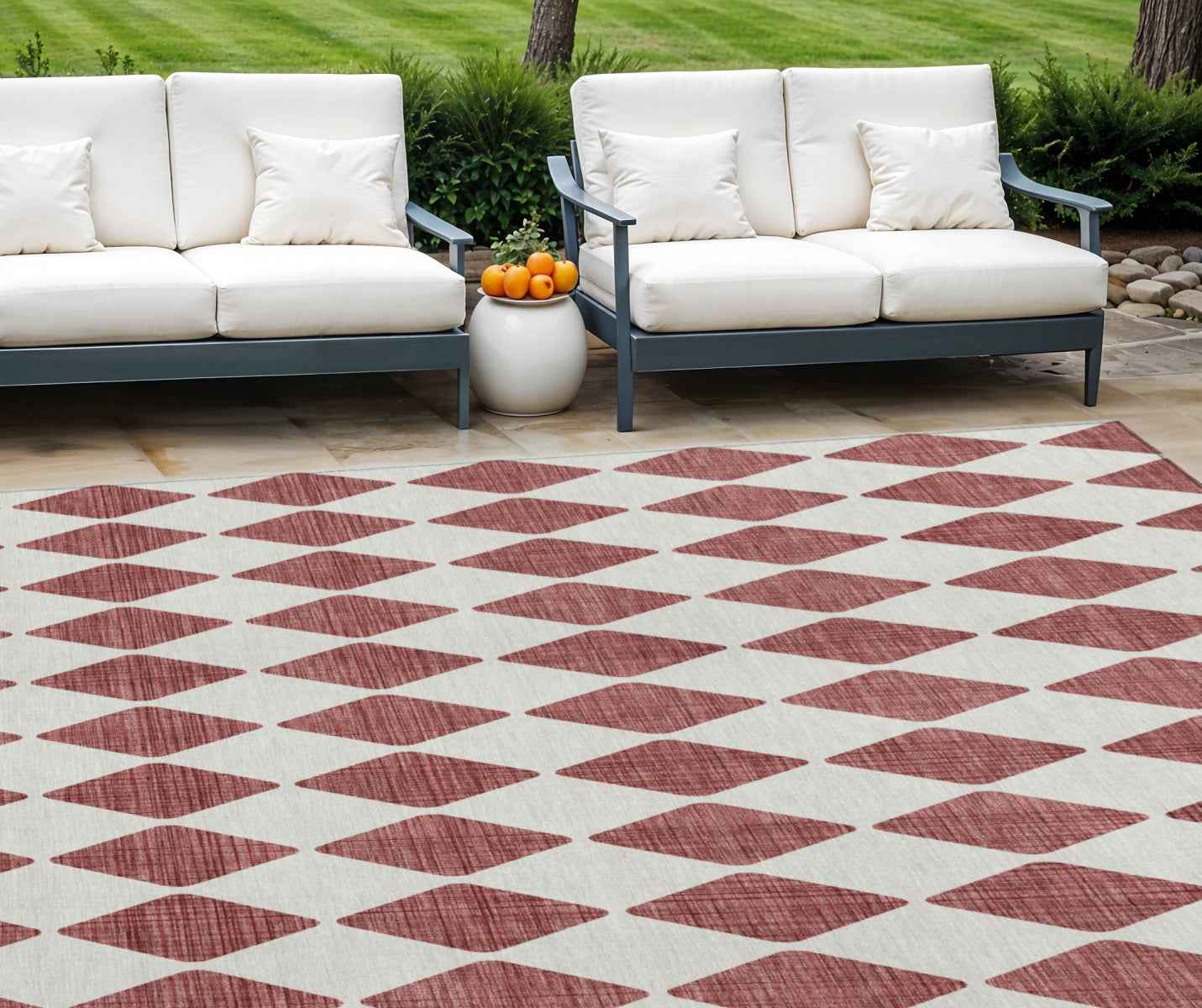 8' X 10' Burgundy Geometric Washable Indoor Outdoor Area Rug