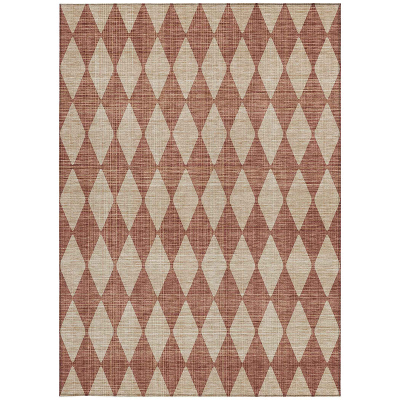 10' X 14' Orange And Copper Geometric Washable Indoor Outdoor Area Rug