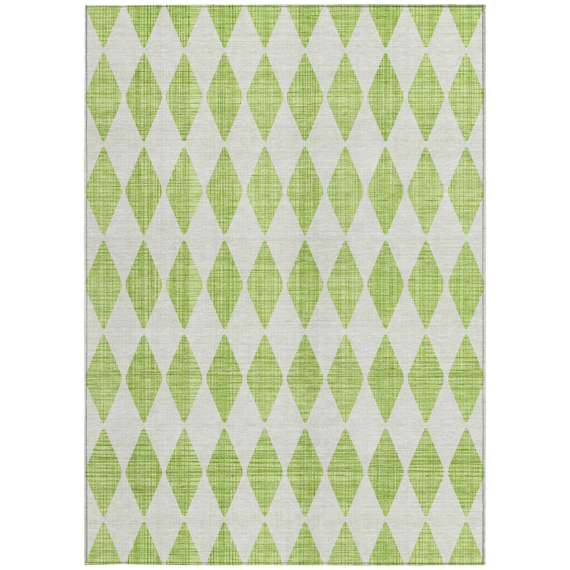 3' X 5' Lime Green And Ivory Geometric Washable Indoor Outdoor Area Rug