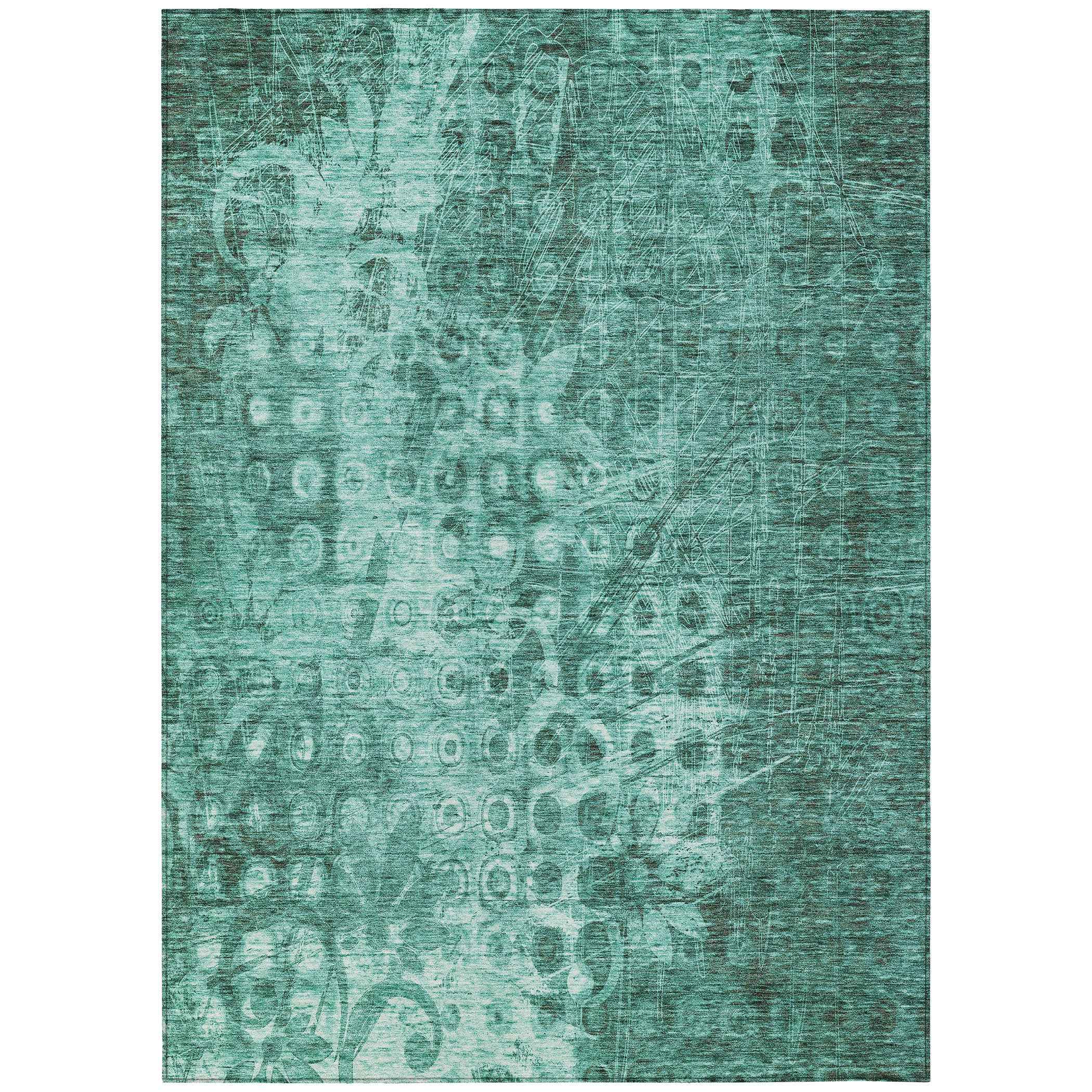 10' X 14' Teal Blue Ikat Washable Indoor Outdoor Area Rug