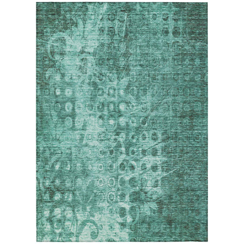 10' X 14' Teal Blue Ikat Washable Indoor Outdoor Area Rug